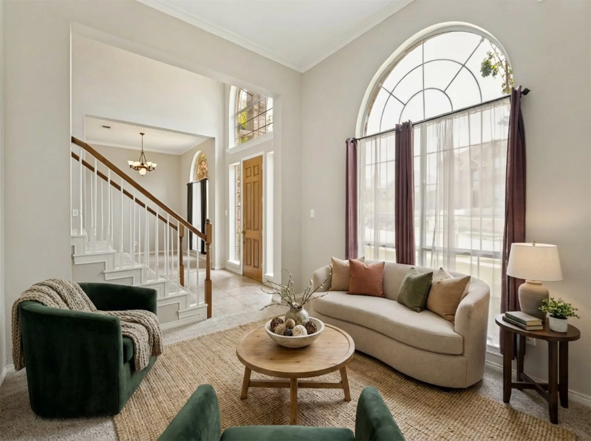 Virtually staged Living room to left of front door.  Could easily be a home office.