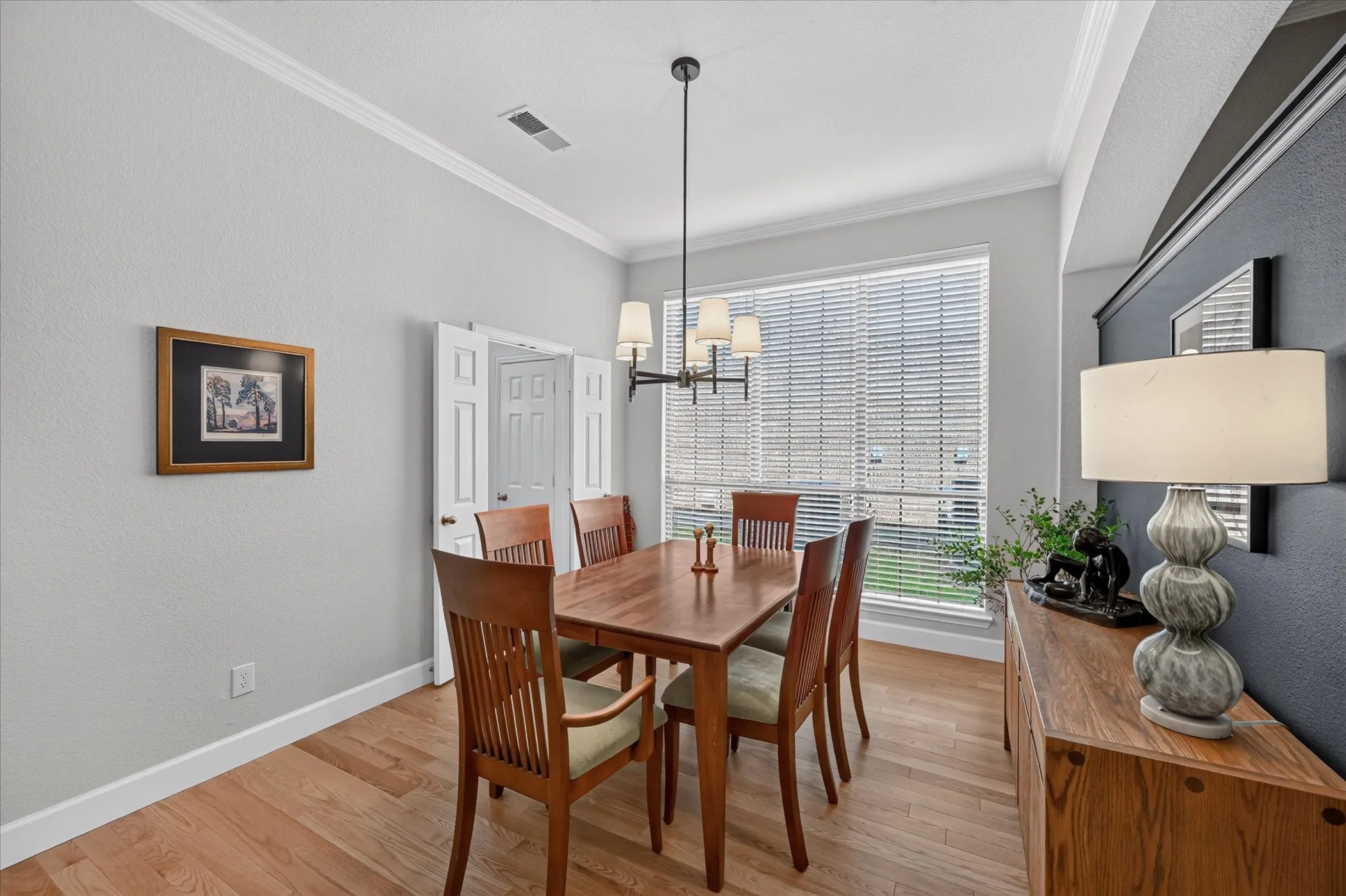 Eat your meals in this sunny and cheerful dining room