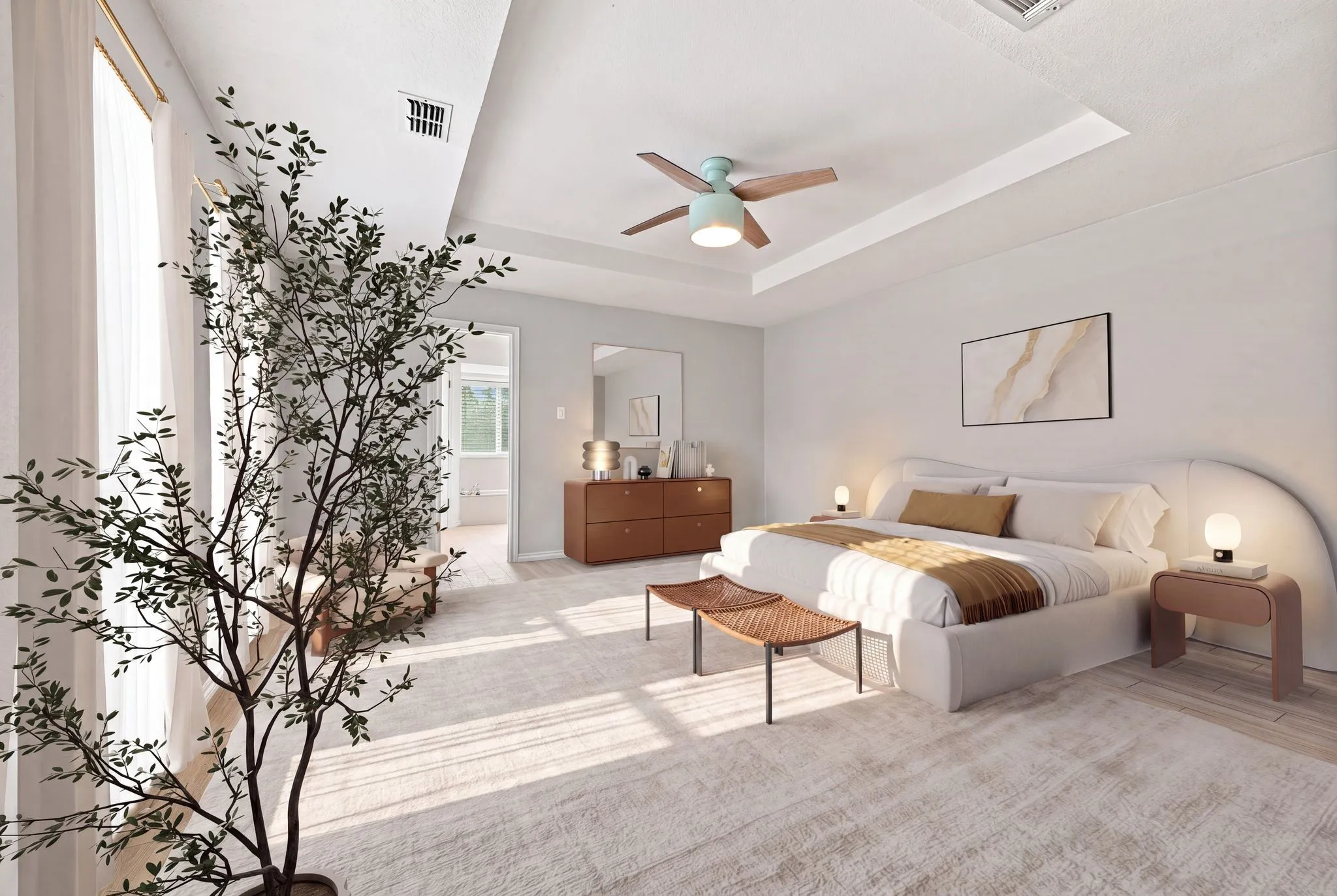 Tray ceiling with recessed lighting
