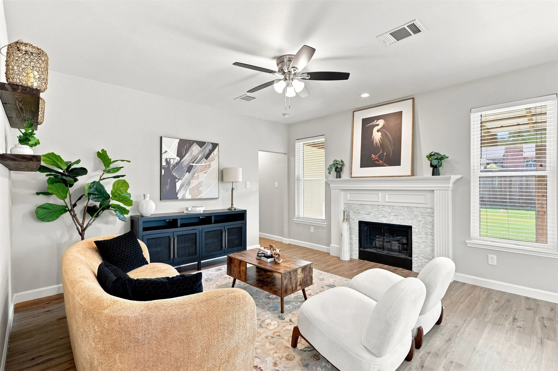 Gas fireplace makes for cozy evenings by the fire.