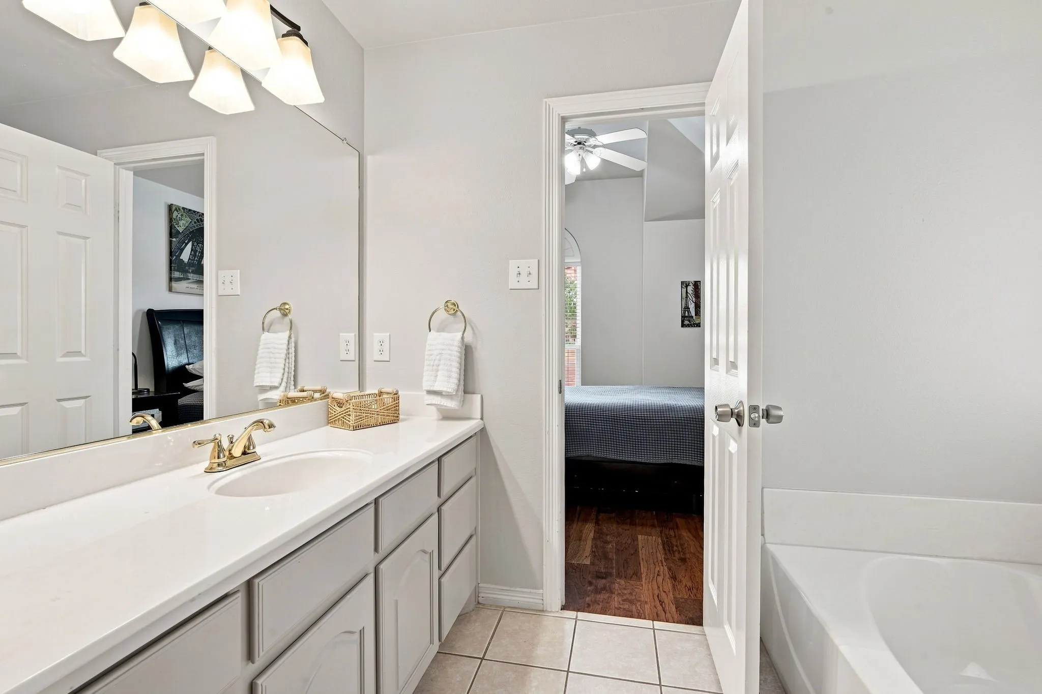 All necessities are covered in this large primary bathroom
