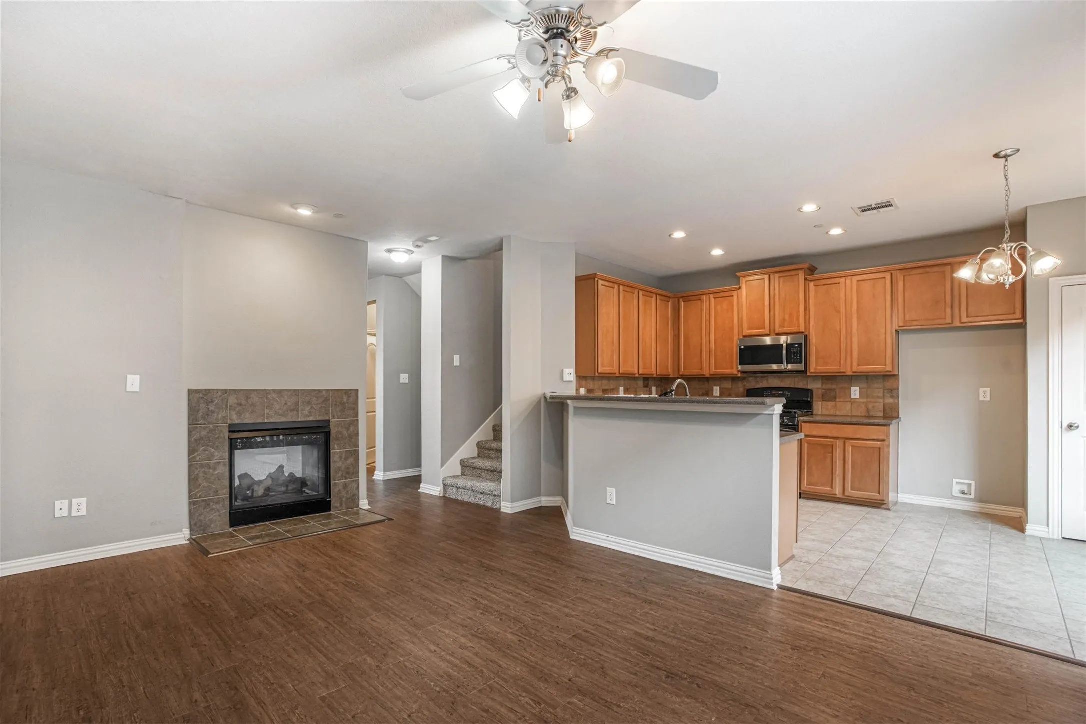 Abundant counter space, stainless steel appliances, and granite countertops.