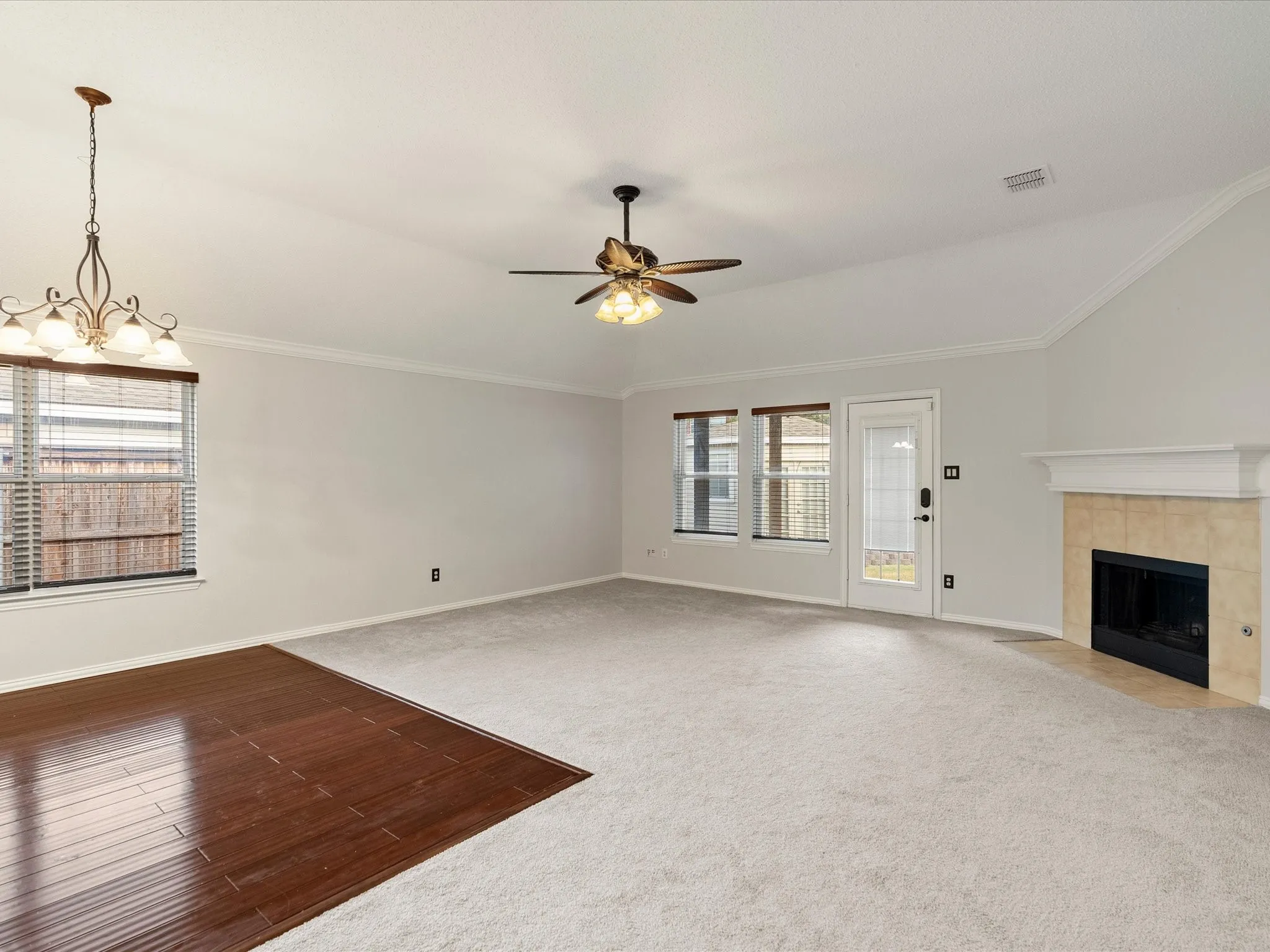 Spacious family room with fireplace