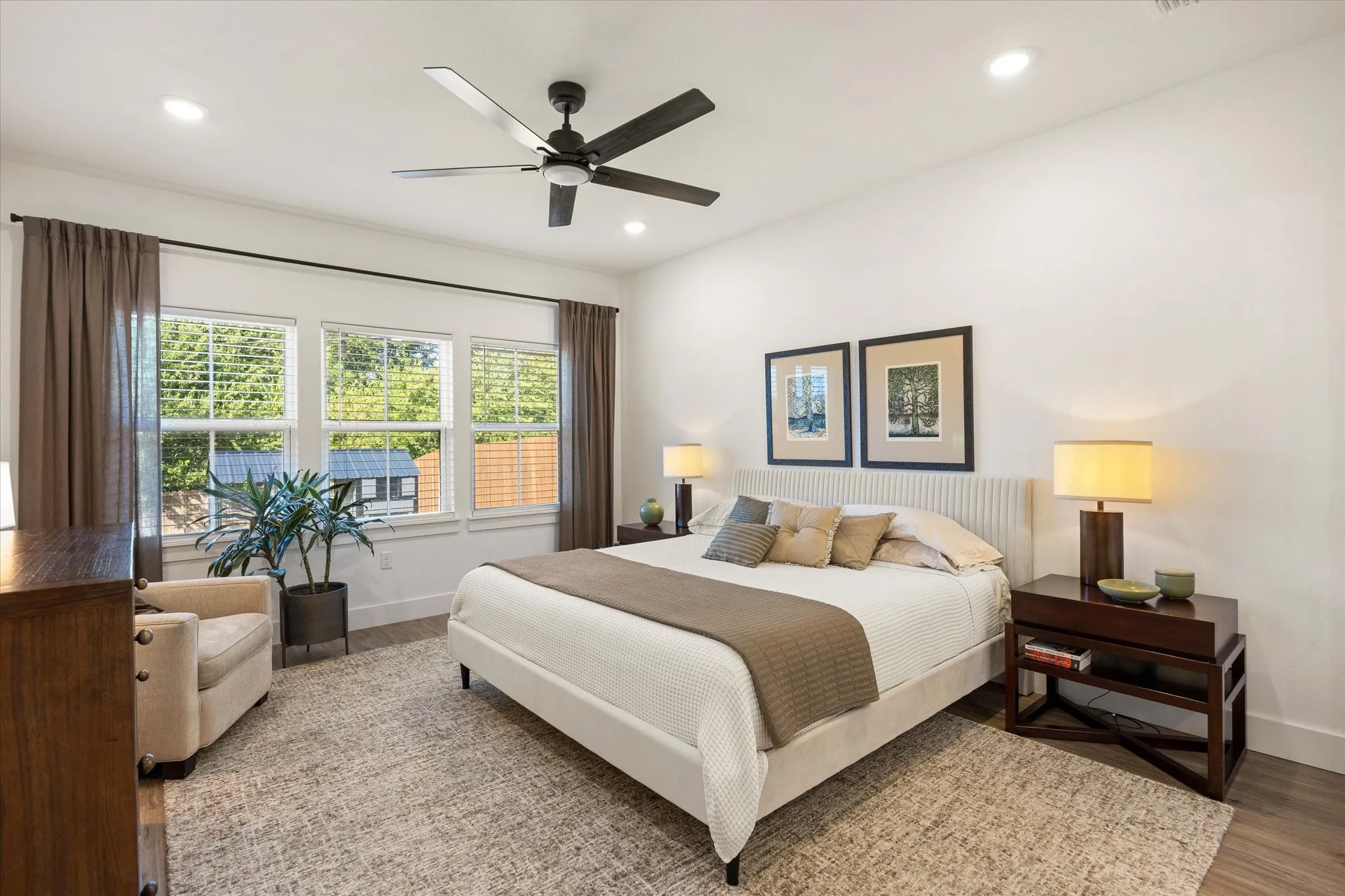 Large bedroom with lots of light.