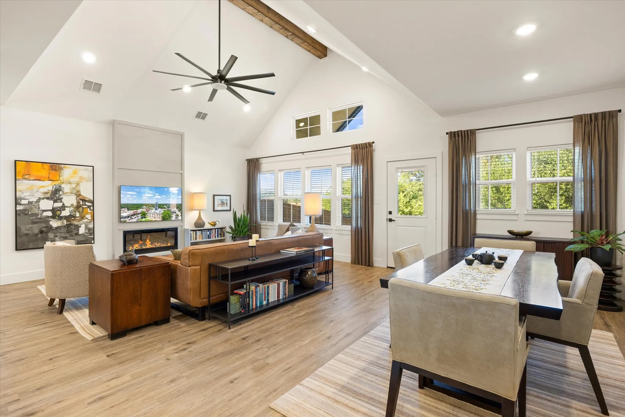 Open floor plan with vaulted ceilings.