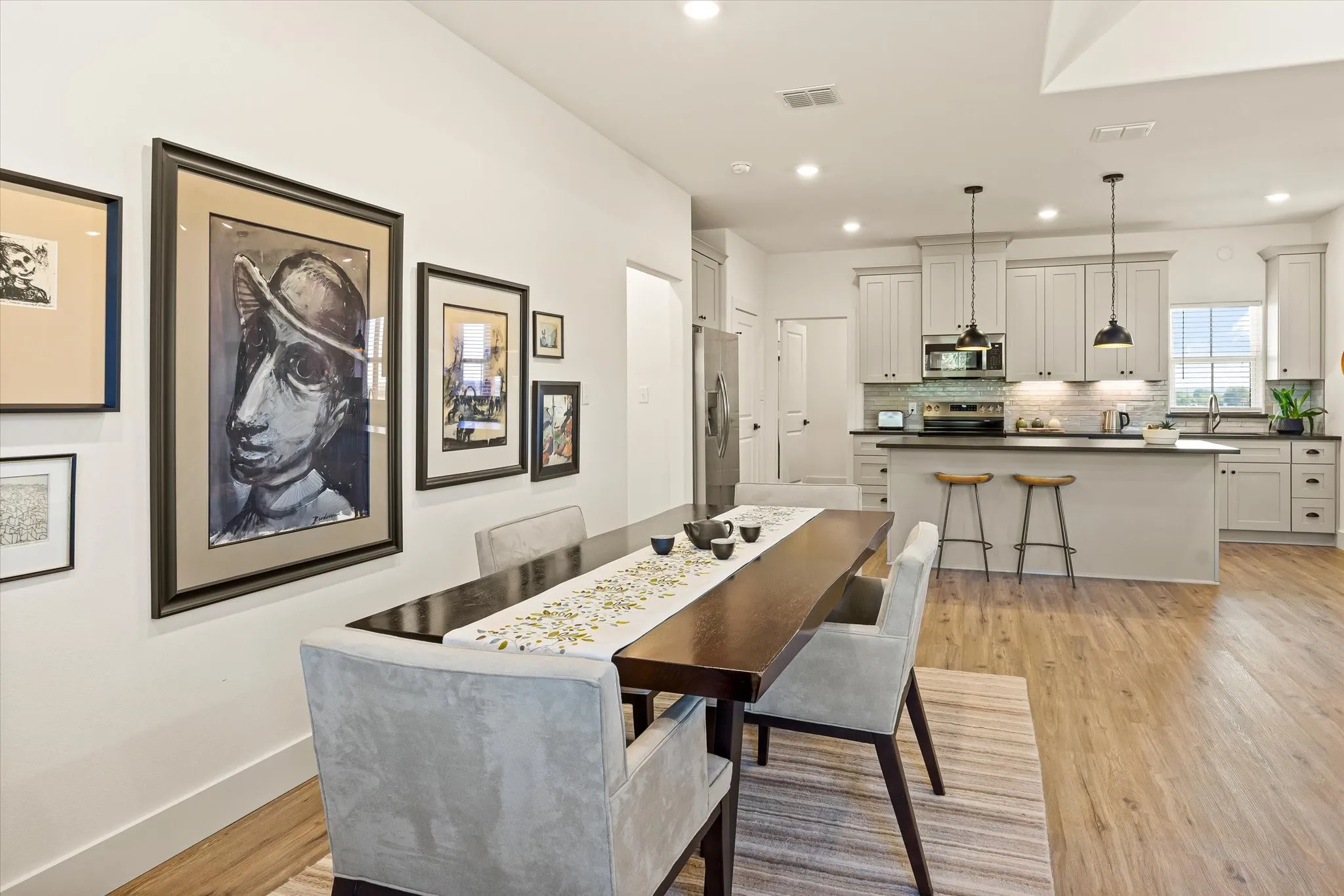 Large dining area open to the kitchen.