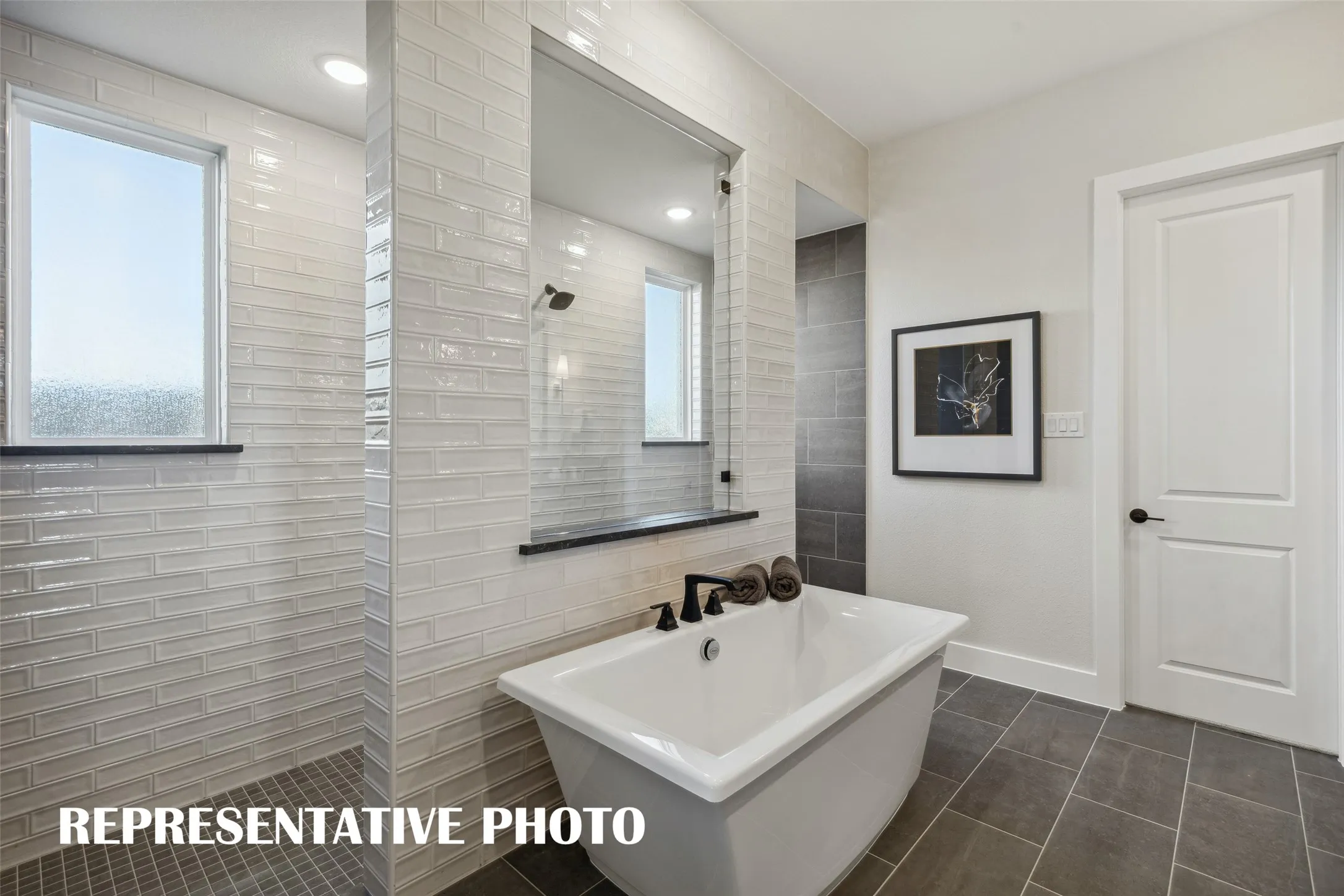 The Madison II floor plan features our signature owner's bath with double, walk through shower and drying areas!  REPRESENTATIVE PHOTO
