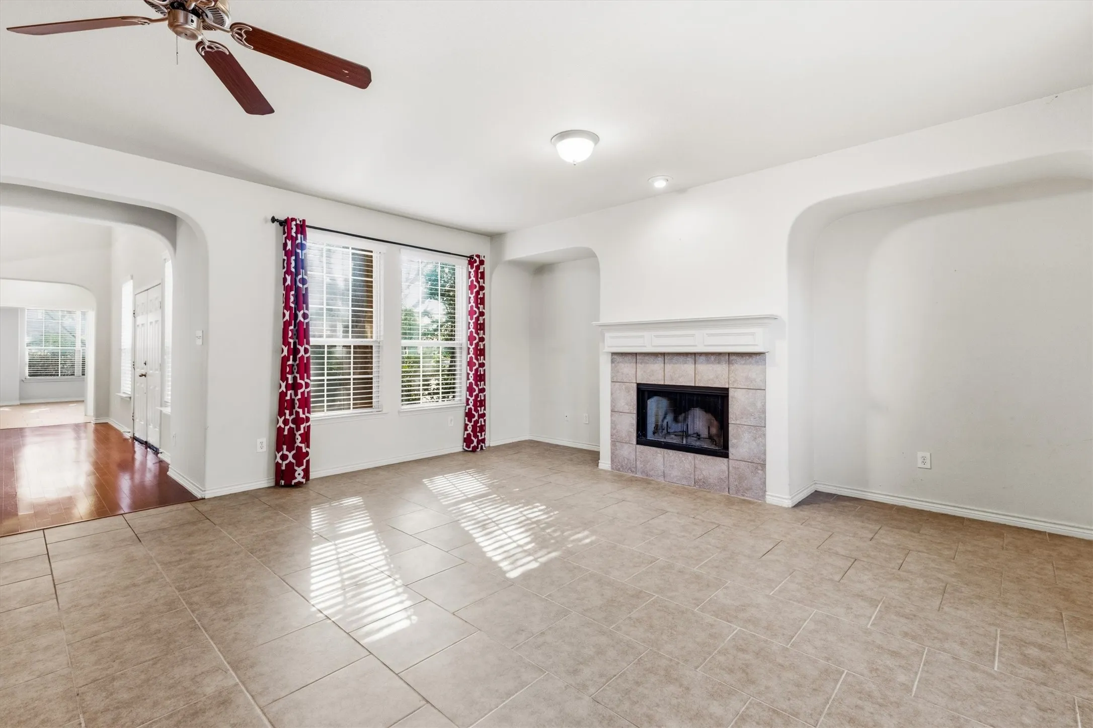 Cozy but spacious living room with great natural lighting.