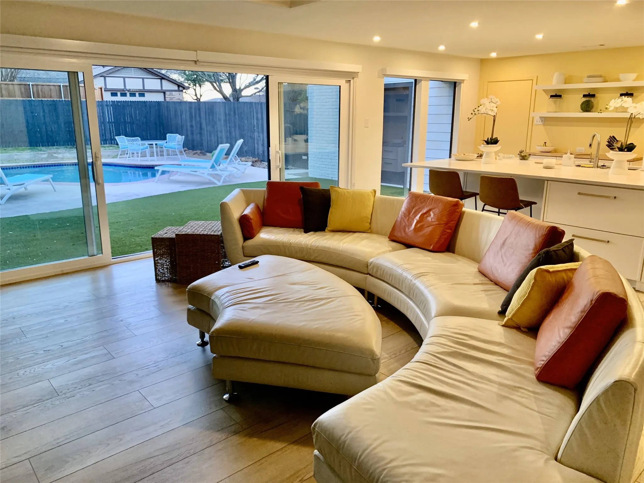 The second living area with comfortable leather seating.