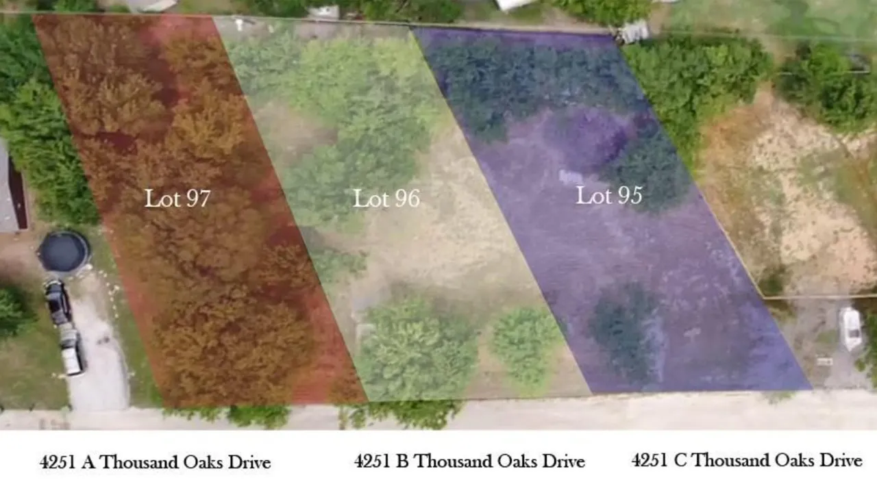 Plat Map. Illustrating three distinct lots, 95, 96, and 97, with their corresponding addresses on Thousand Oaks Drive