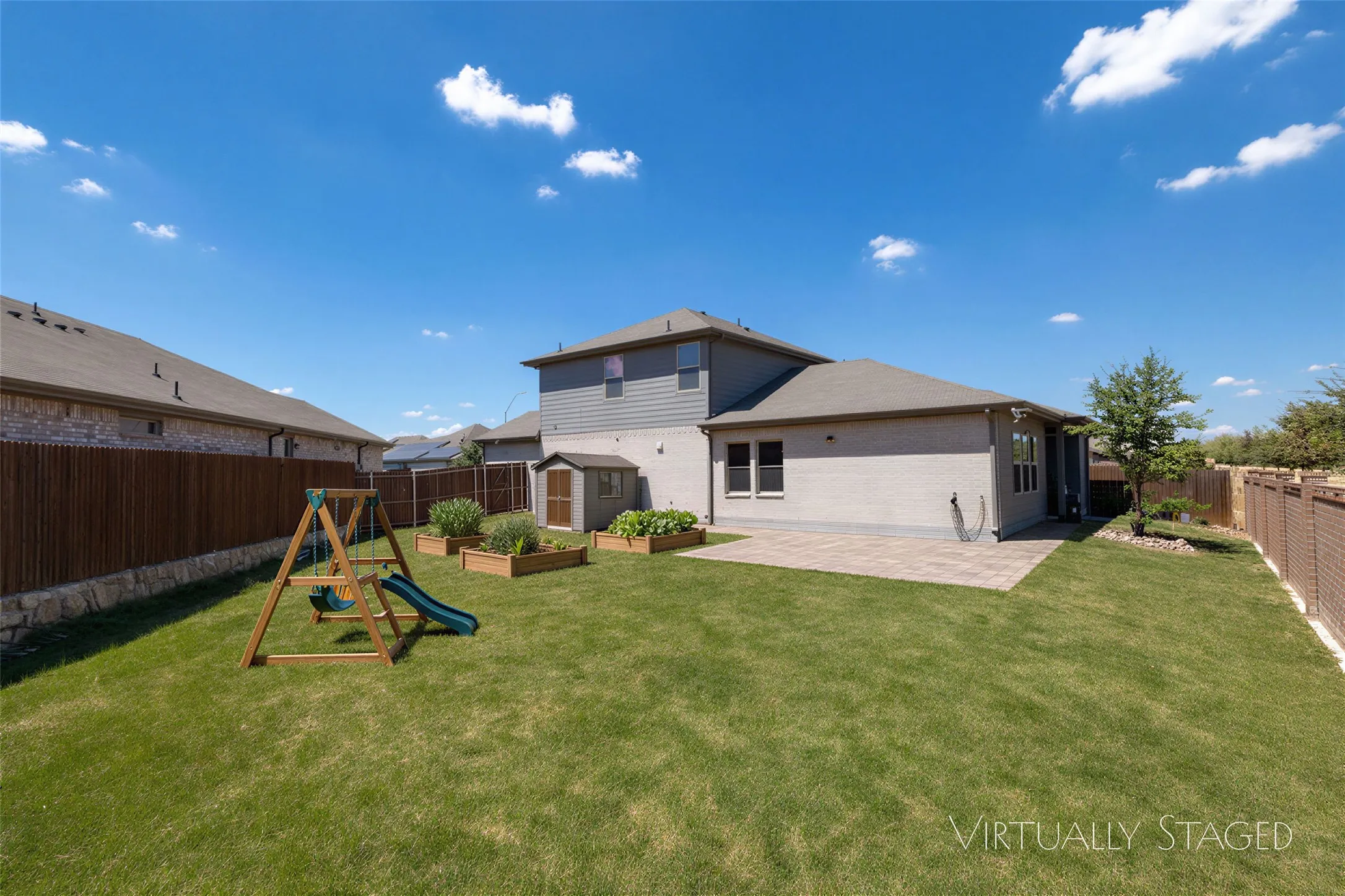 Virtually staged yard, grass enhanced