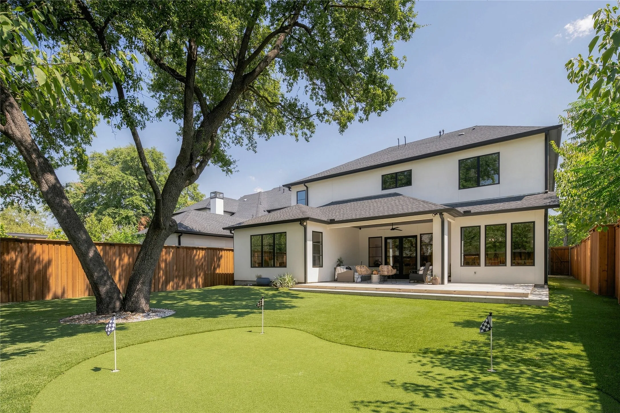 Turfed backyard and putting green