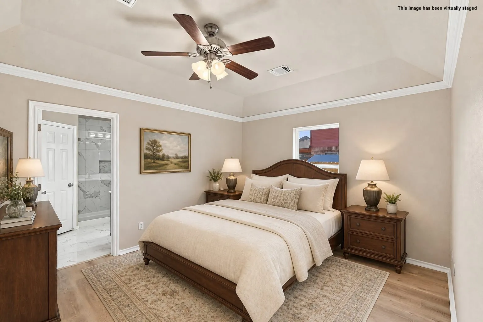 Virtually Staged Primary Bedroom w/Ensuite Bath