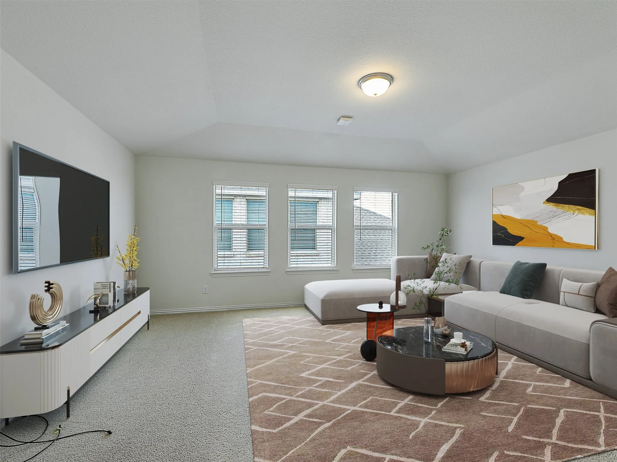 Upstairs game room virtually staged