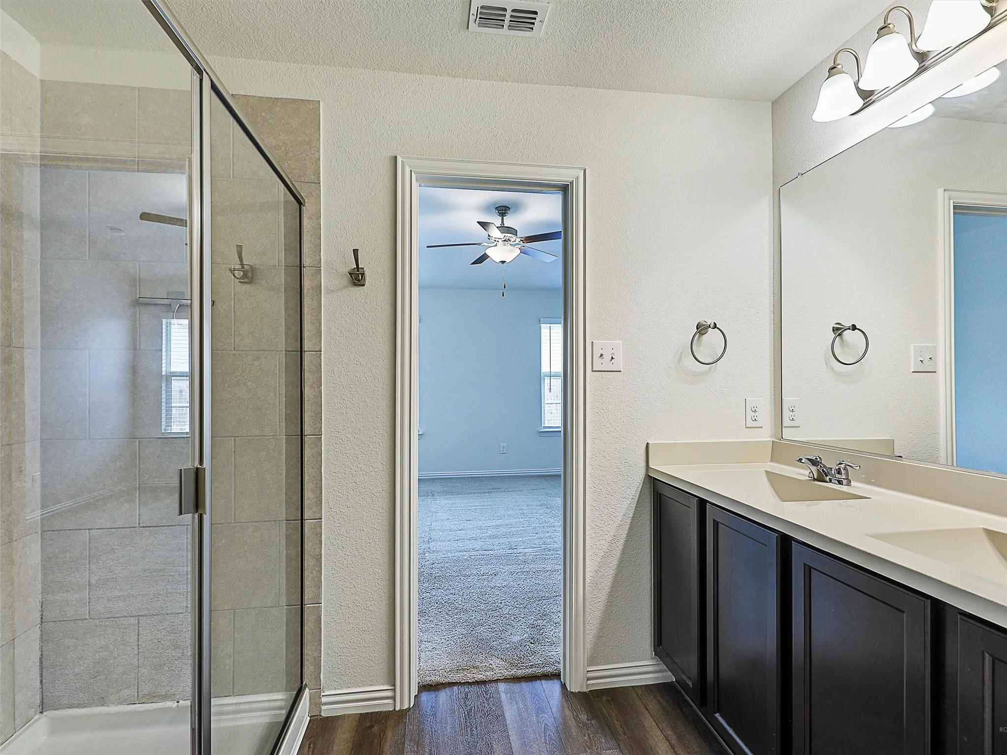 Primary bath looking into bed room