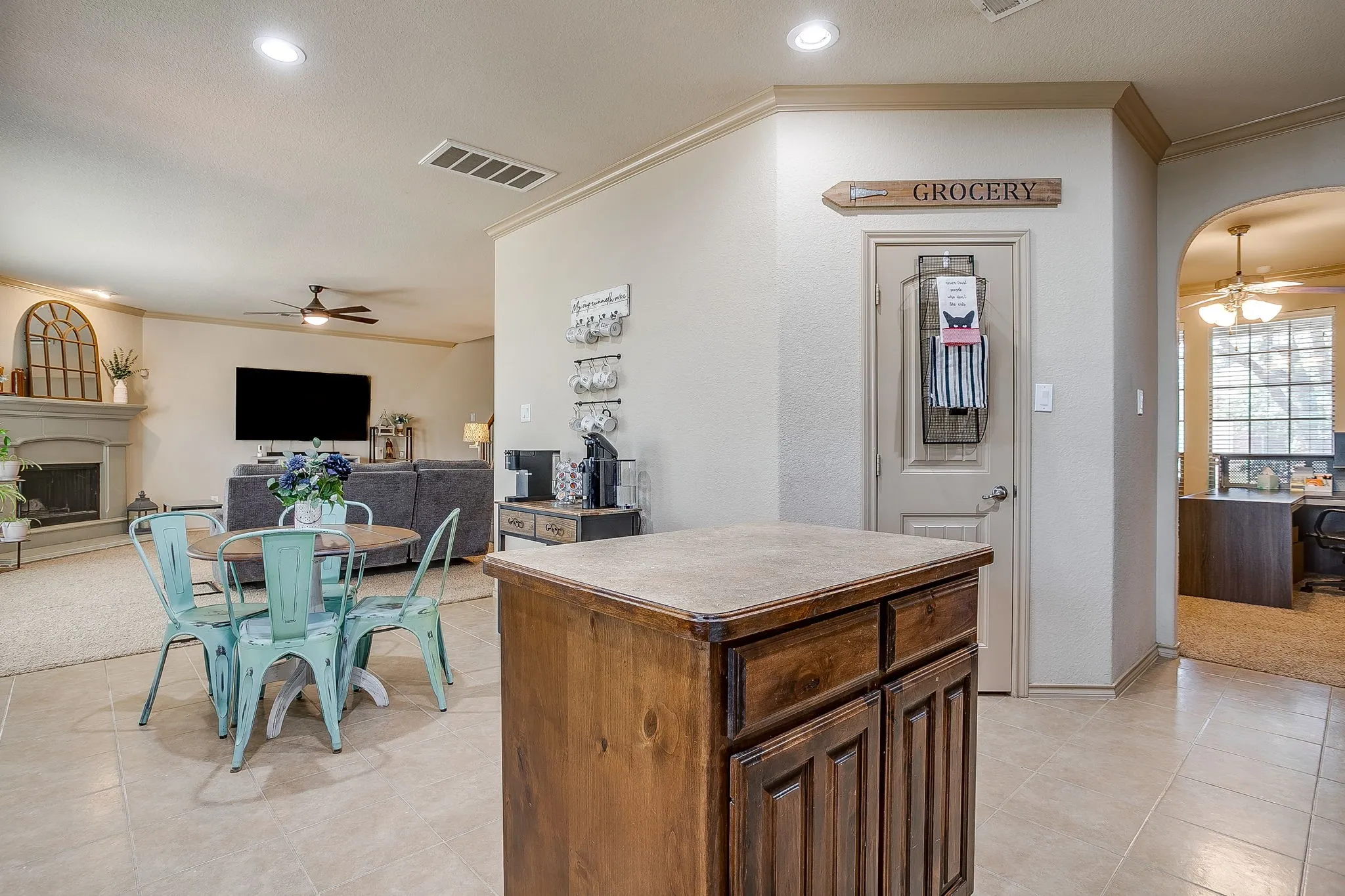Perfect flow between kitchen and dining and living.