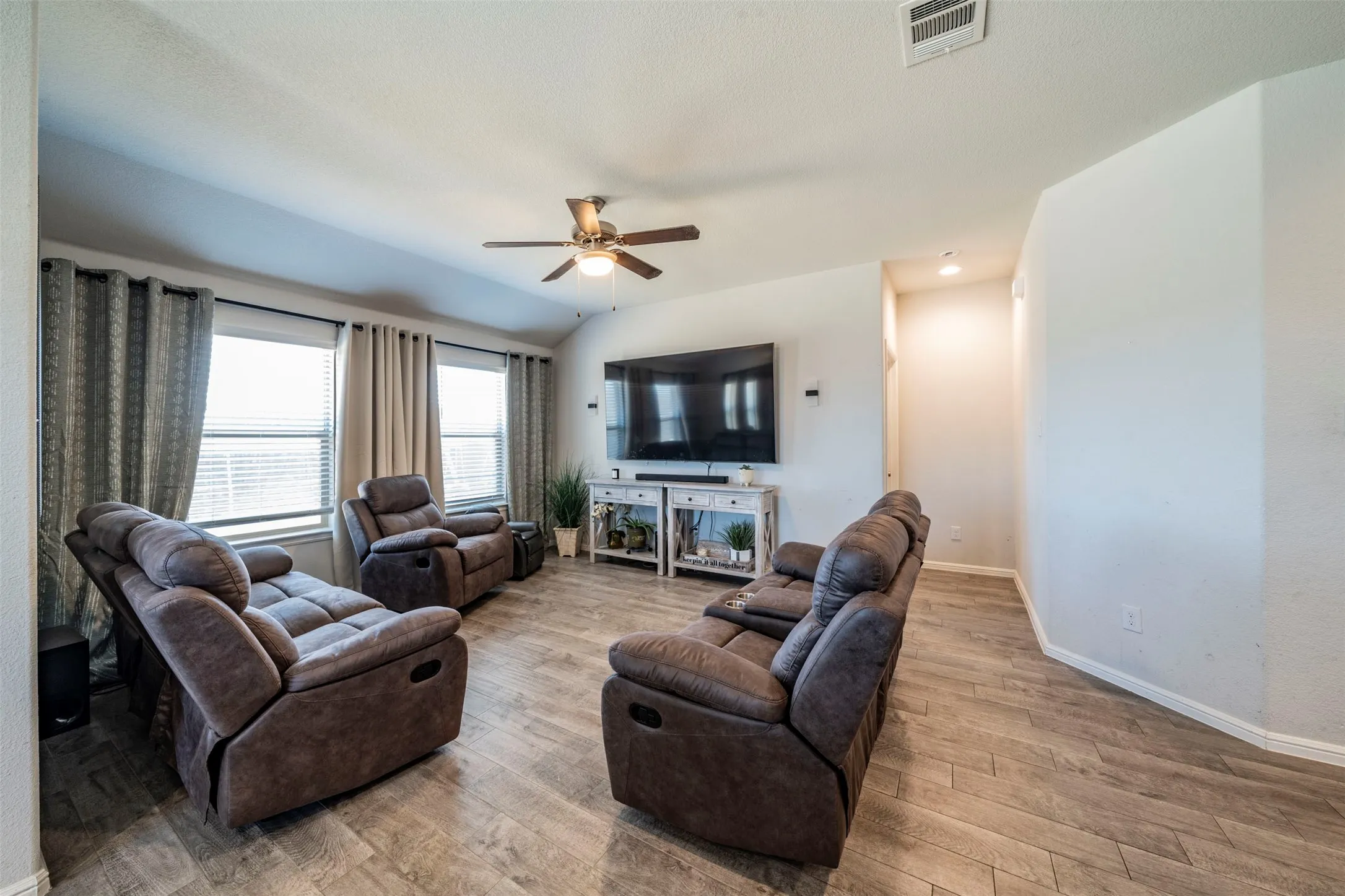 WOOD LOOK TILE FLOORS THROUGH ENTRY, KITCHEN AND LIVING!