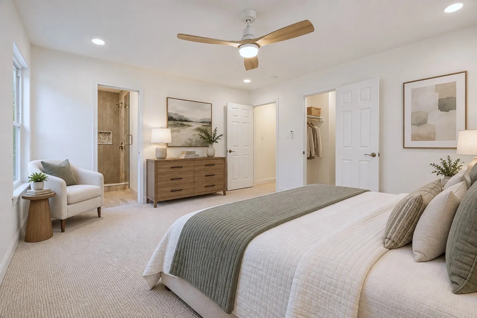 Large fourth bedroom with en suite bathroom and large closet. Virtually staged.