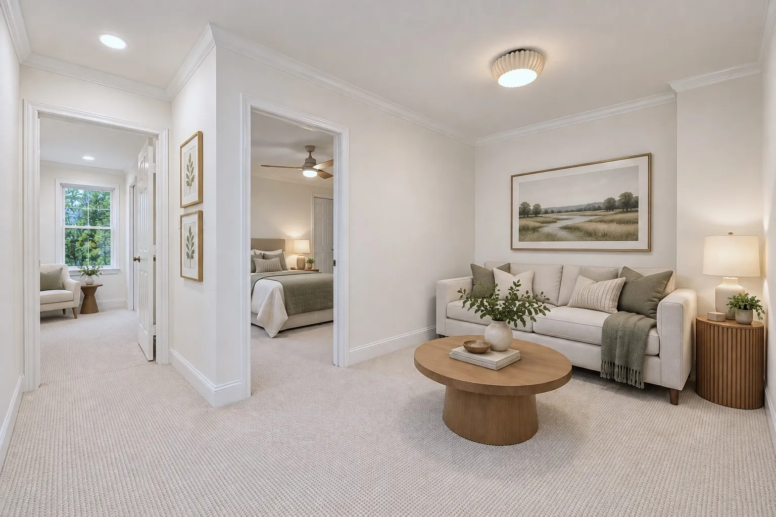 Upstairs living room. Virtually staged.