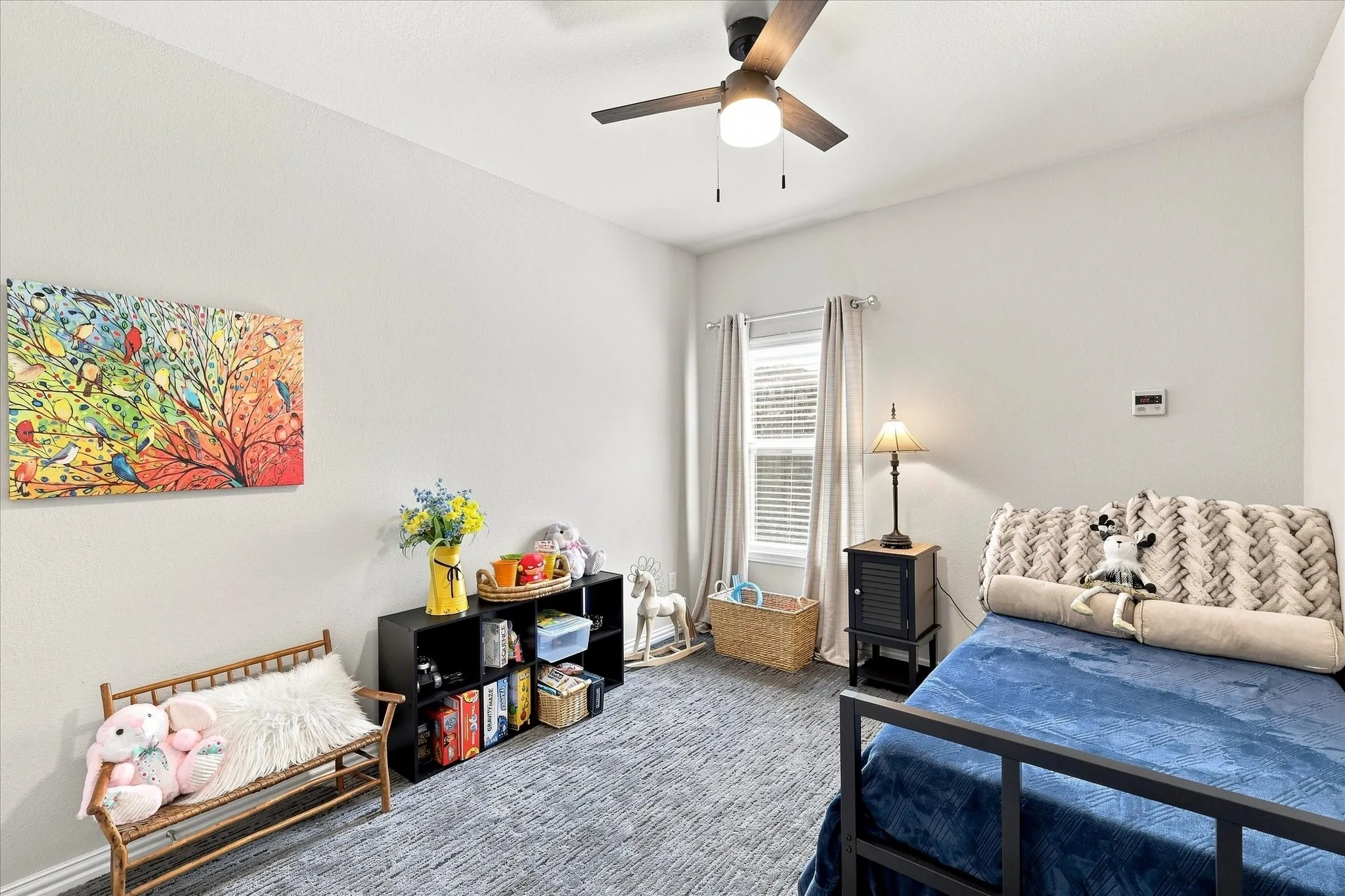 Comfortable 3rd Bedroom features a Spacious Layout with High Ceilings, Plush Carpeting, Abundant Natural
Light, A Ceiling Fan with Lighting provides Added Comfort, while a Generous Double-Door Closet offers Excellent Storage.