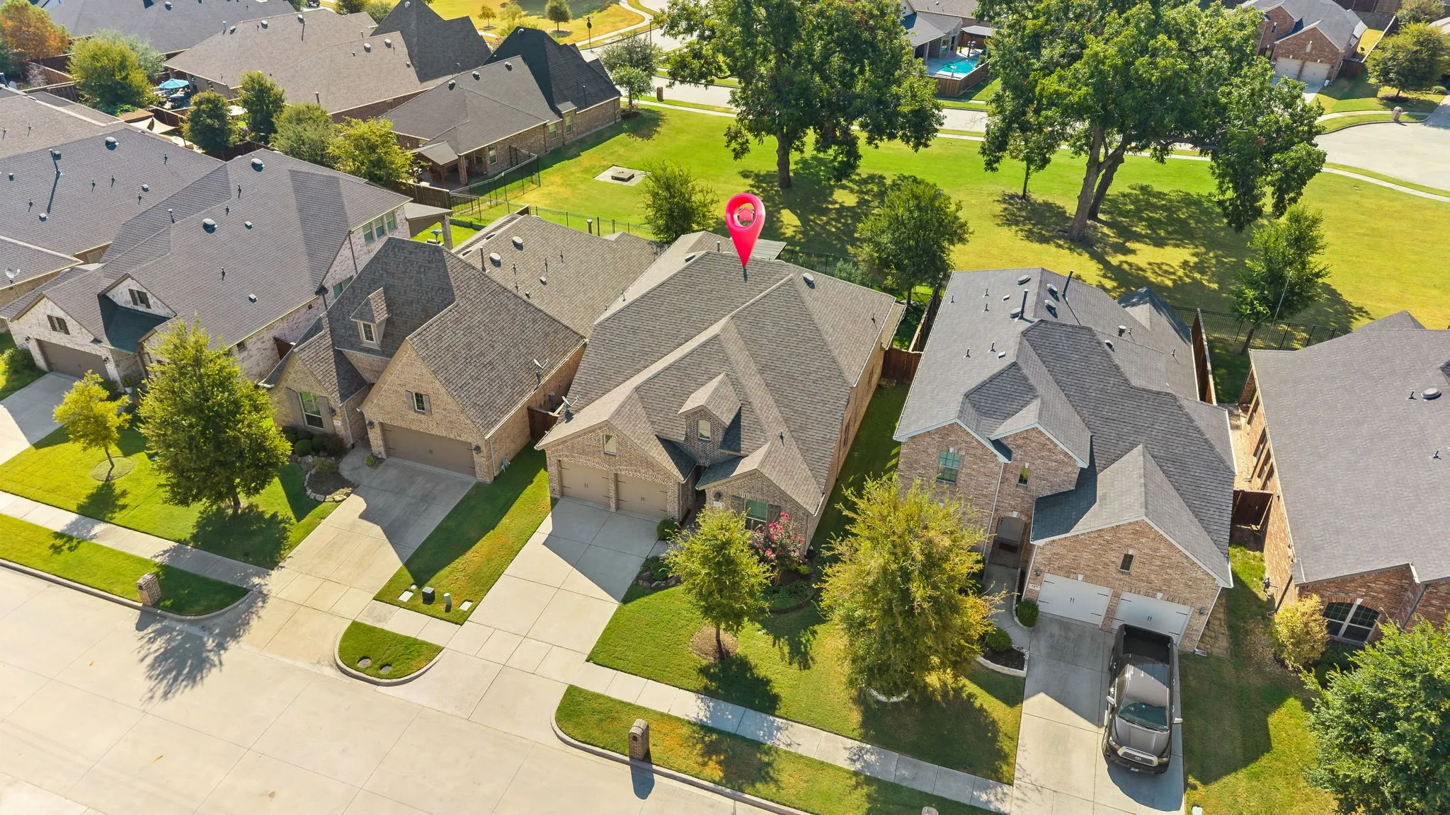 Aerial view of home and lot.