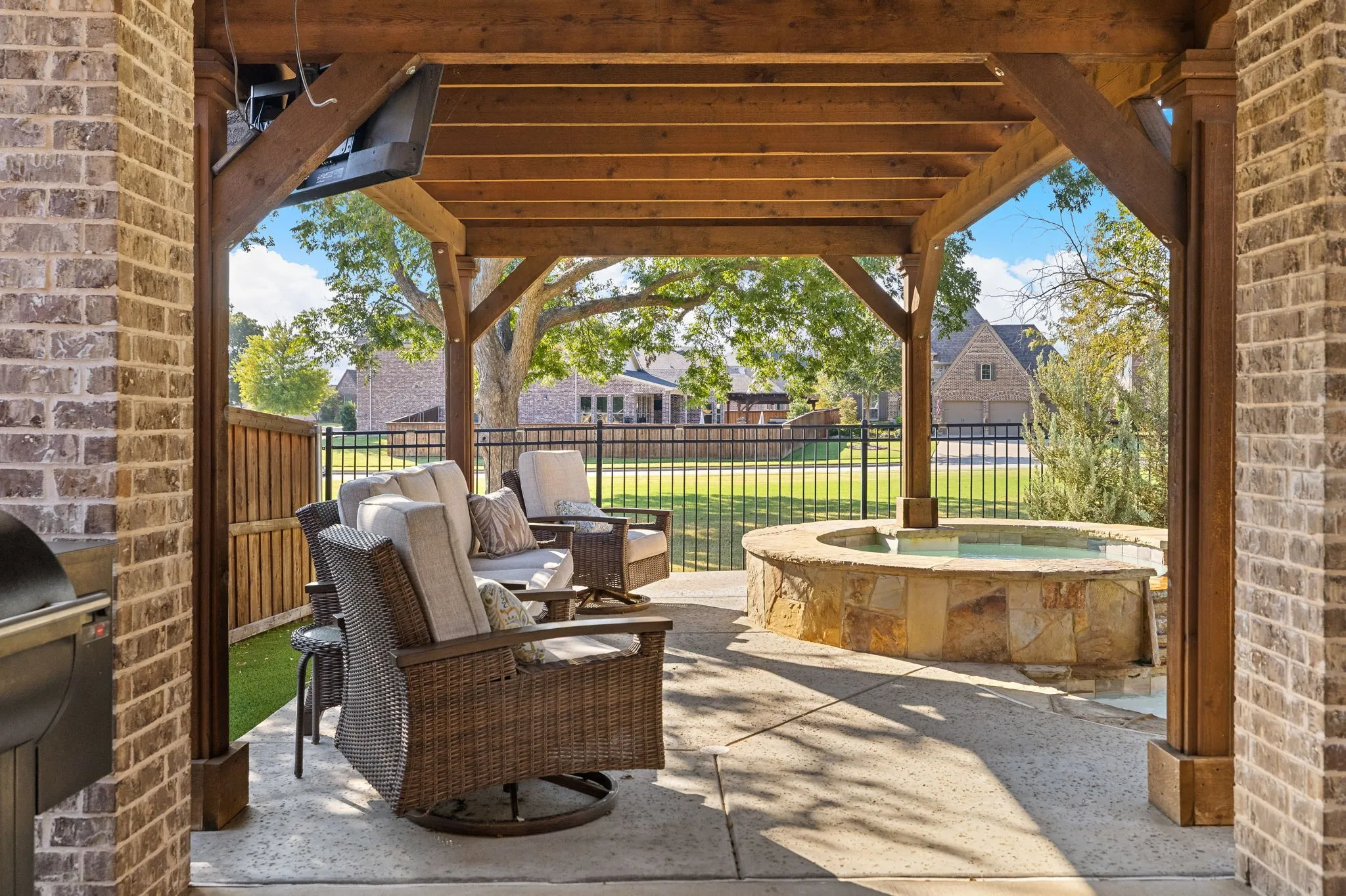 Extended pergola covered patio.