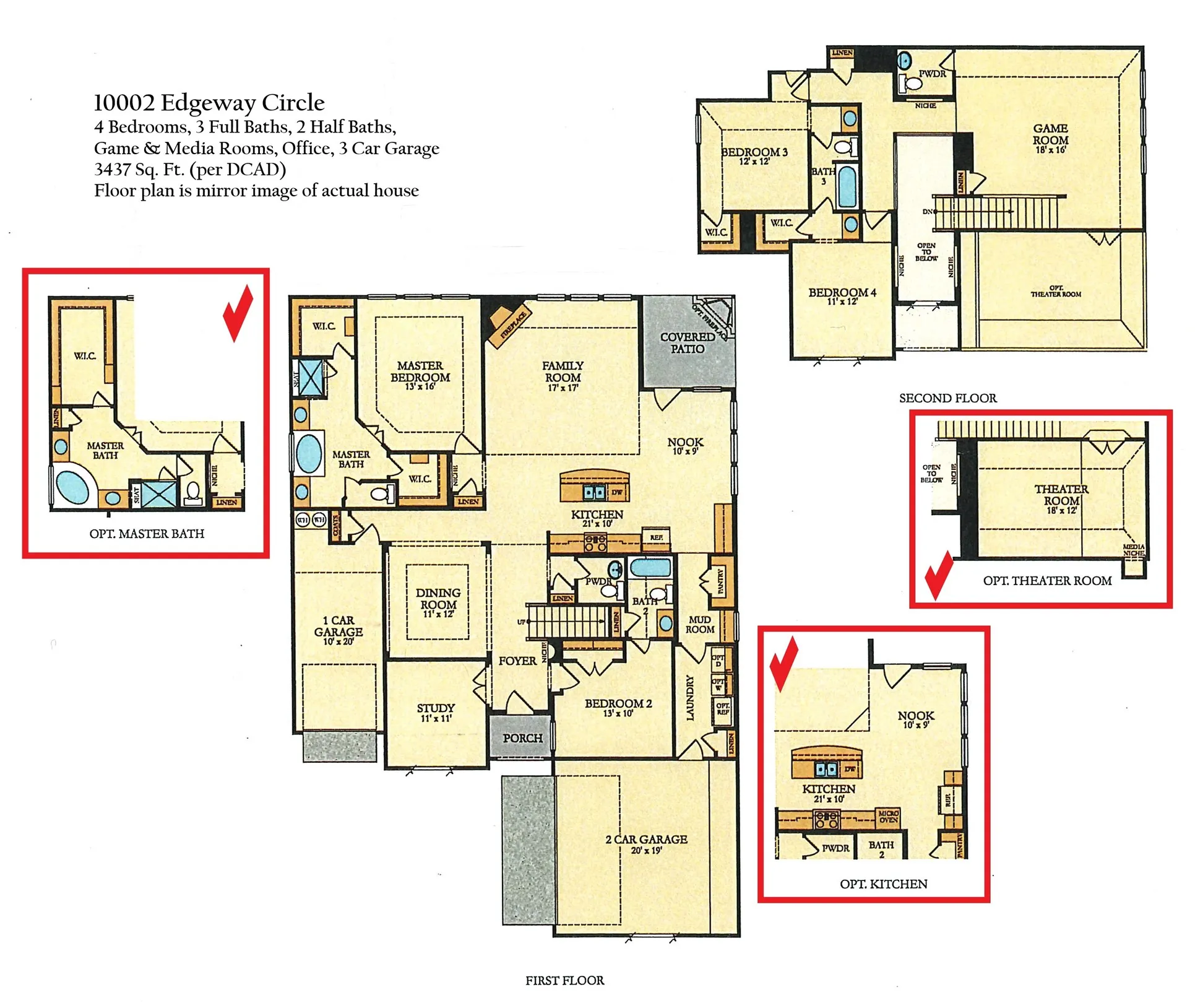 Floor plan showing plan upgrades (reverse image).