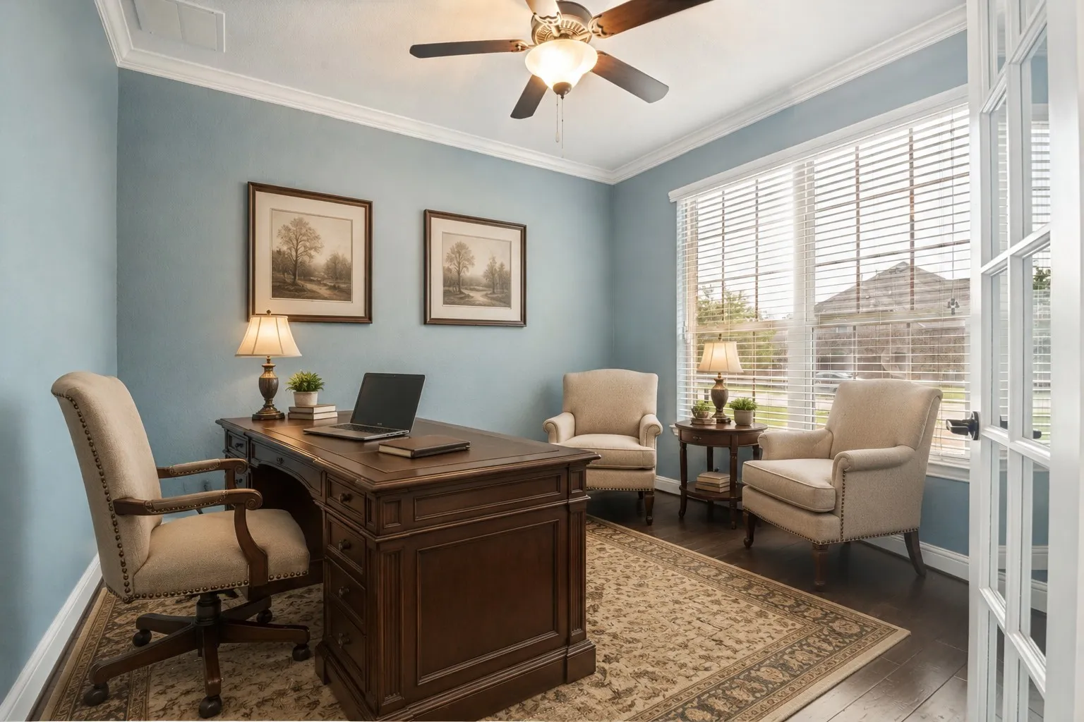 Office-study off main entrance hall (virtually staged).