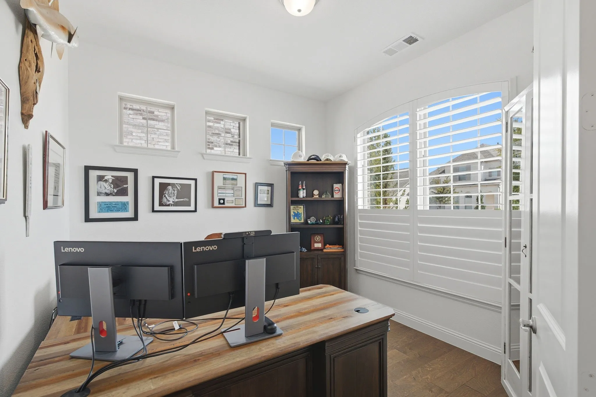 Office with French doors and plantation shutters!