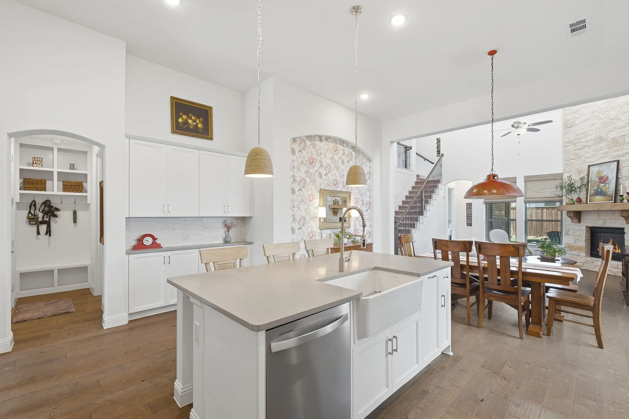 Beautiful built ins provide additional kitchen storage! Upgraded farm style apron sink!
