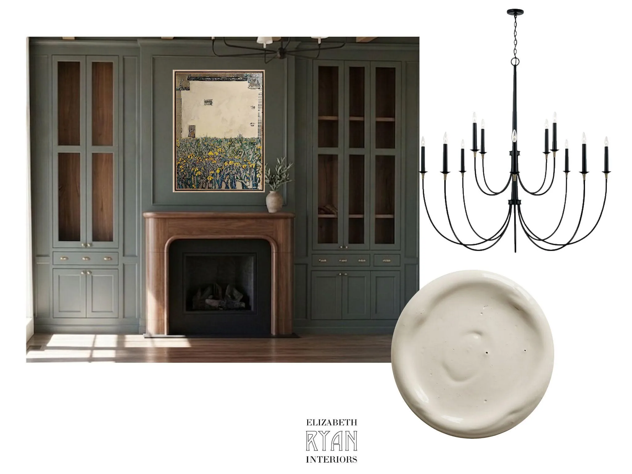 Planned designer finishes for family room.