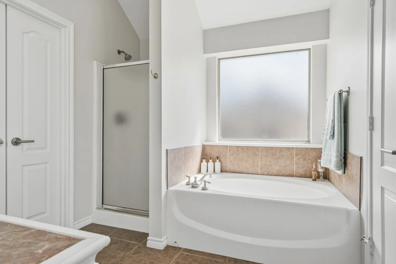 Garden tub for a relaxing soak.
