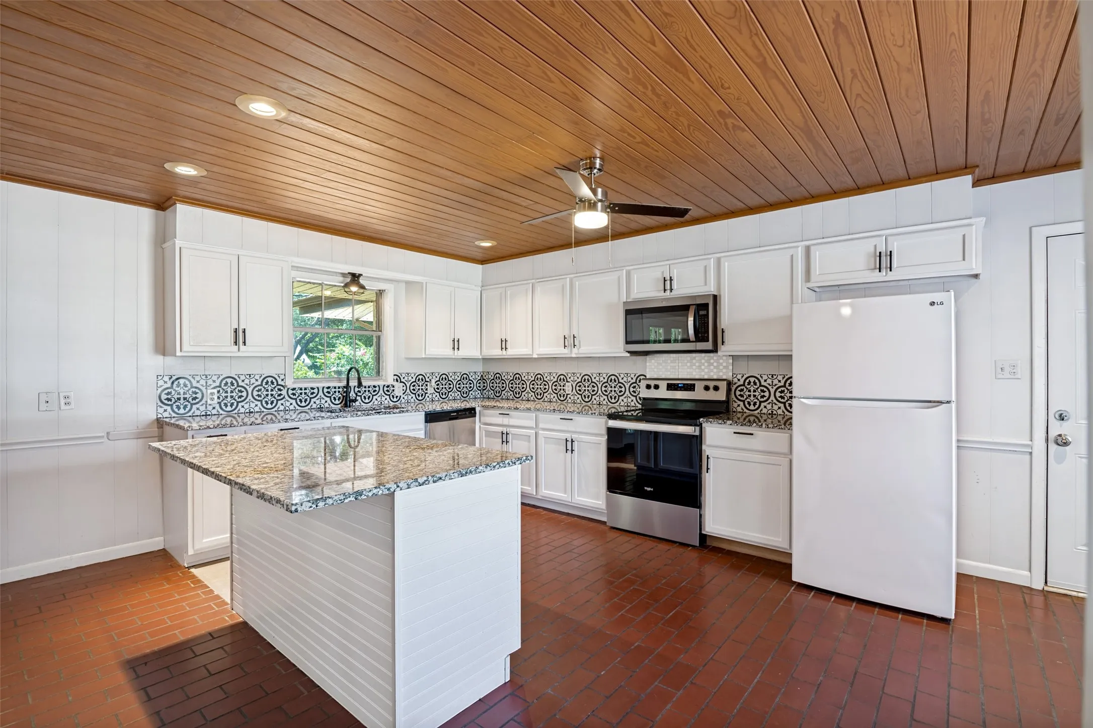 Fully Modern Kitchen with Crisp White Cabinets and gorgeous granite countertops