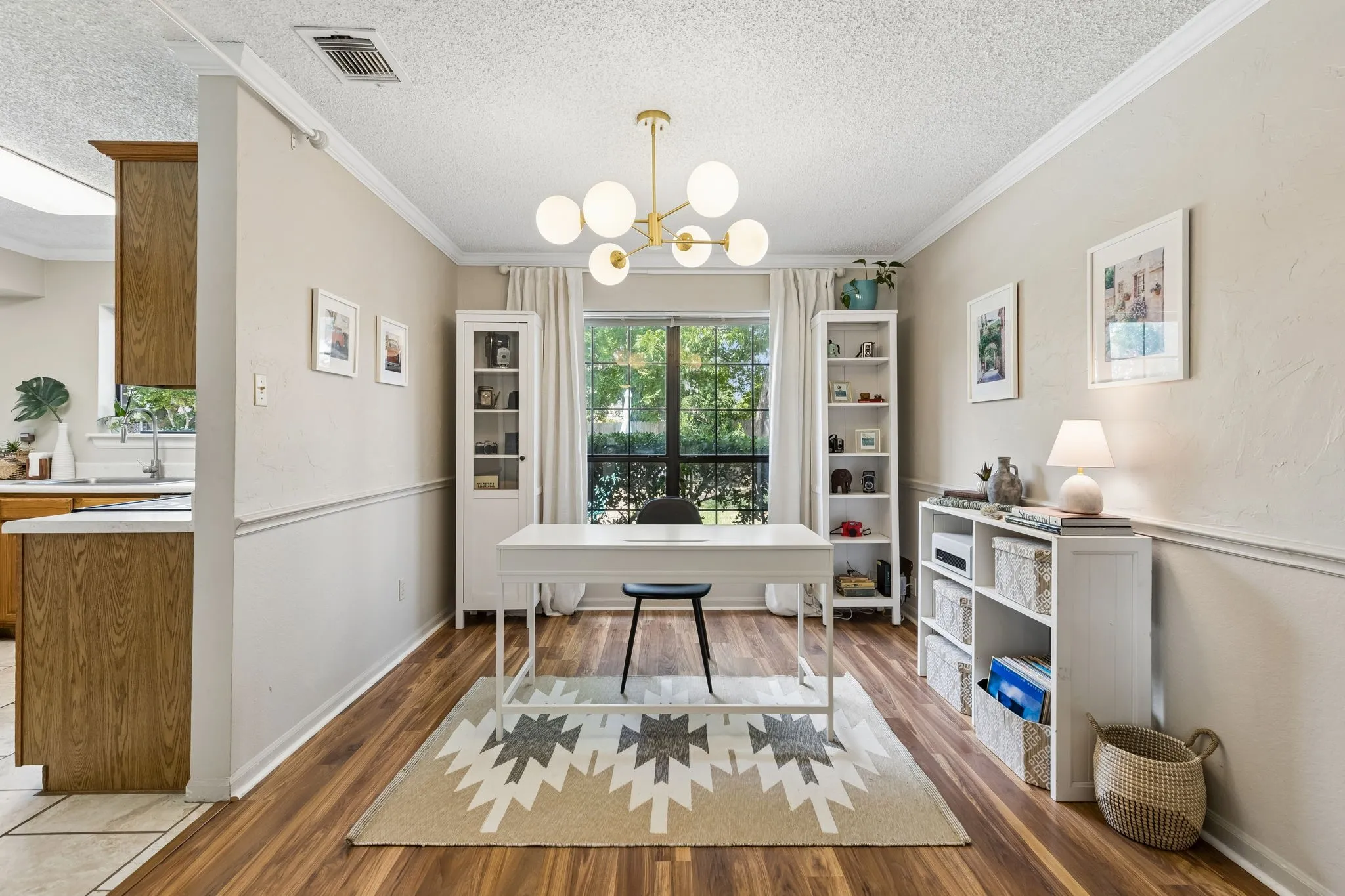 Flexible Dining or Home Office Space with Wood-Look Flooring, Built-In Storage and Large Window