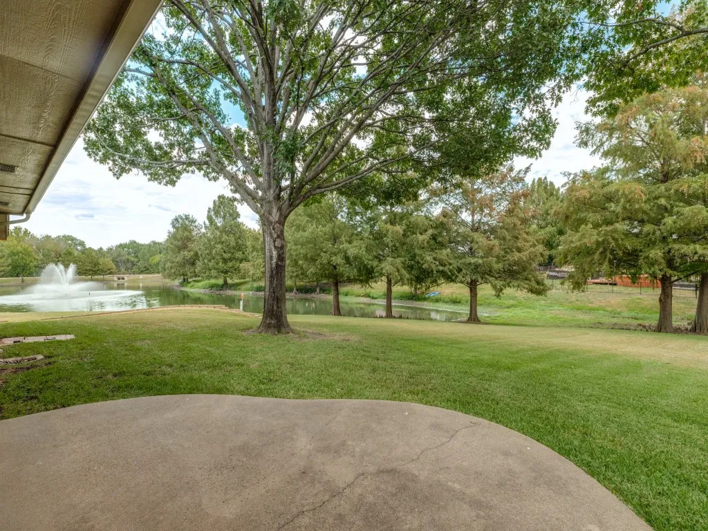 Backyard view towards pond.