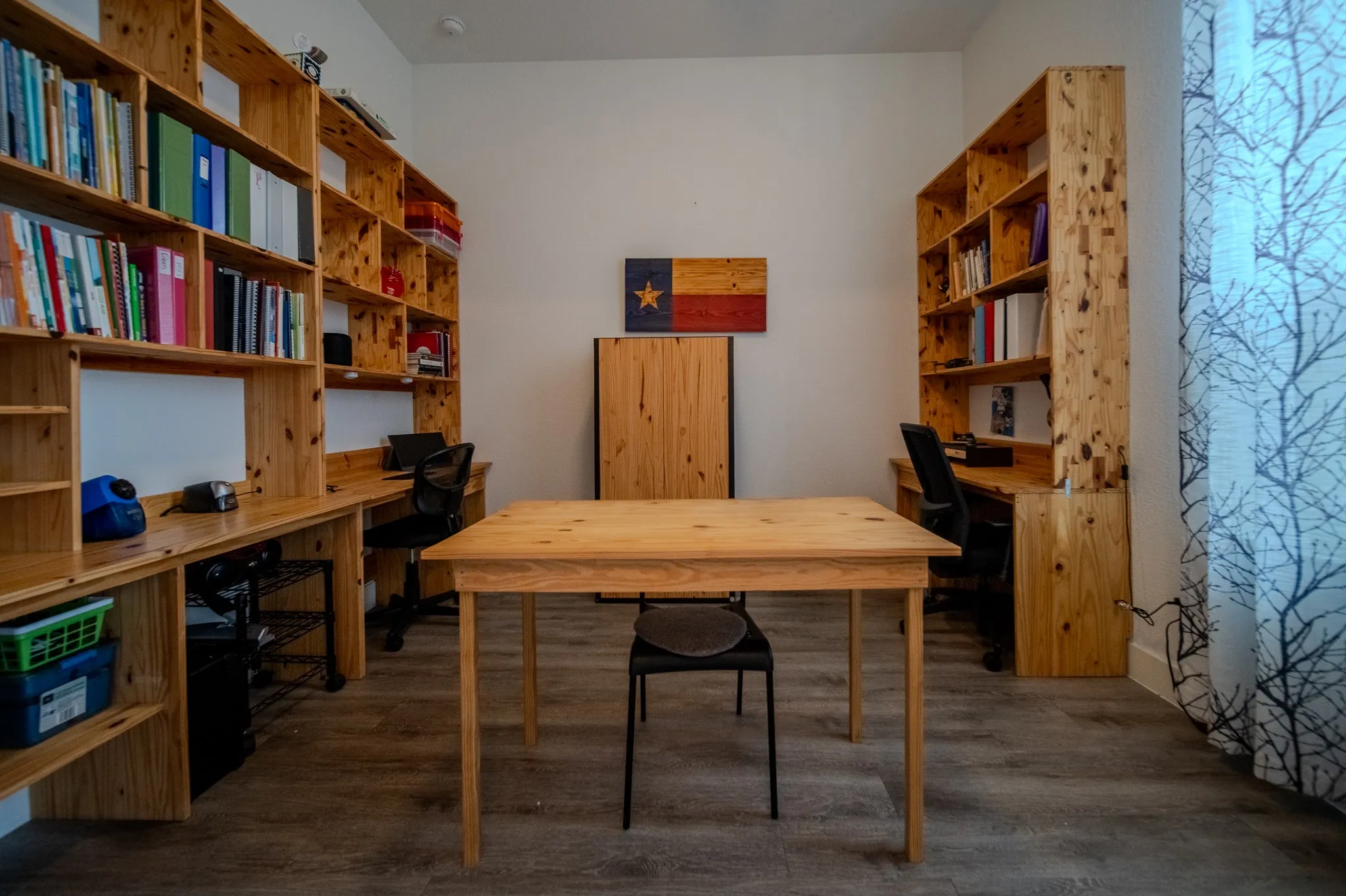 Wood-finish flooring with white walls