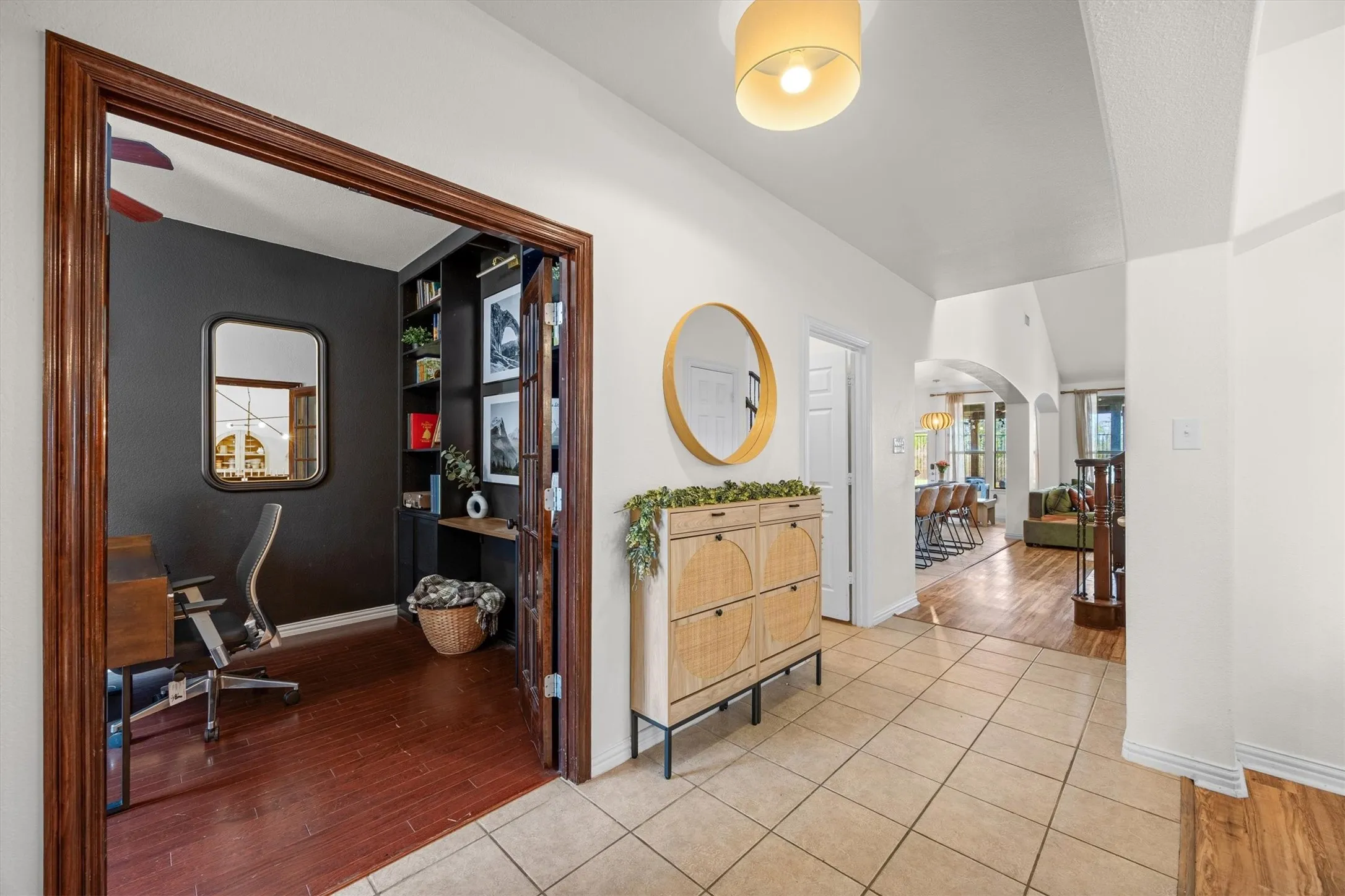 The office is situated to the left of the front entry.