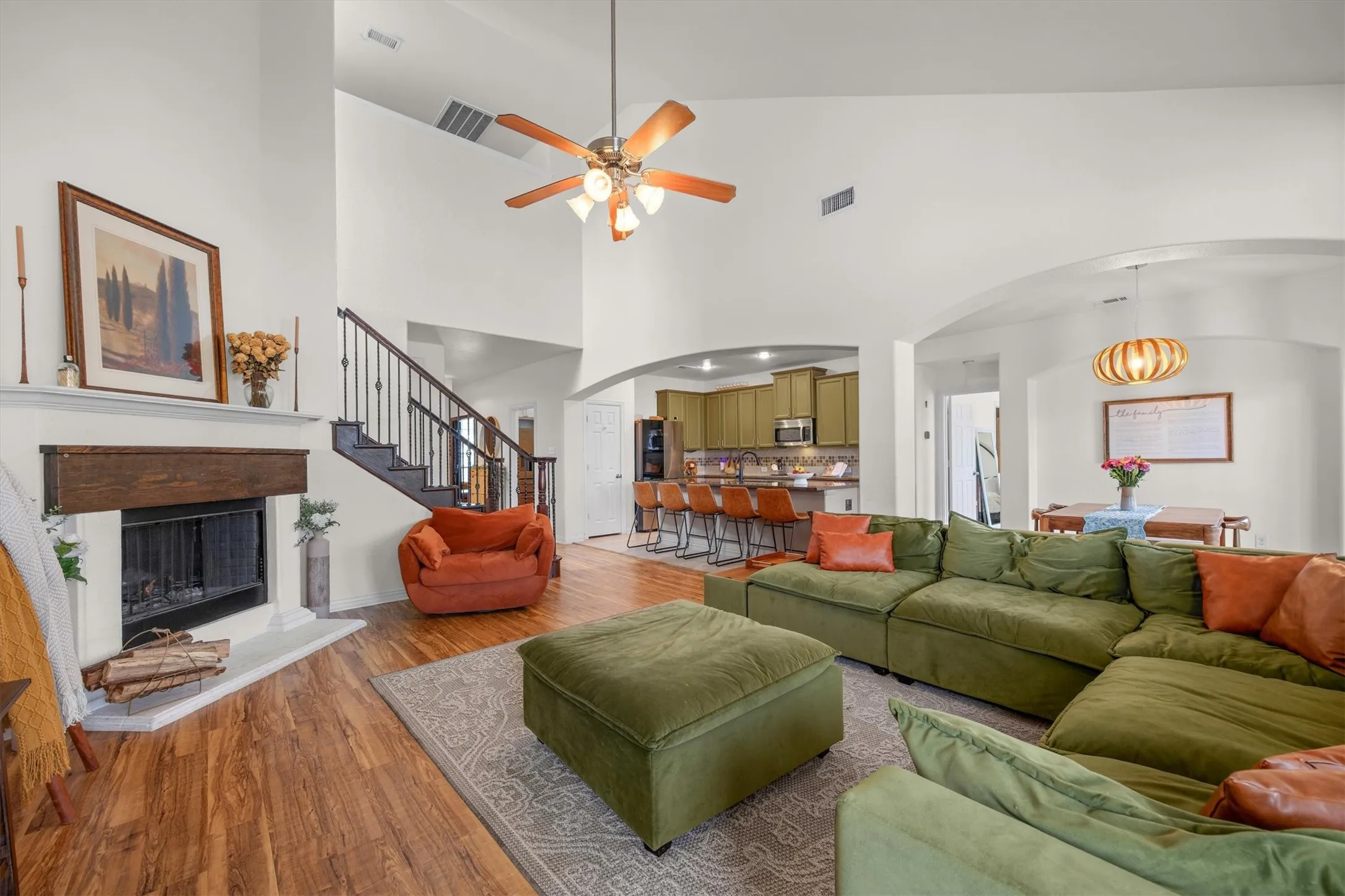 The family room is open to the kitchen.