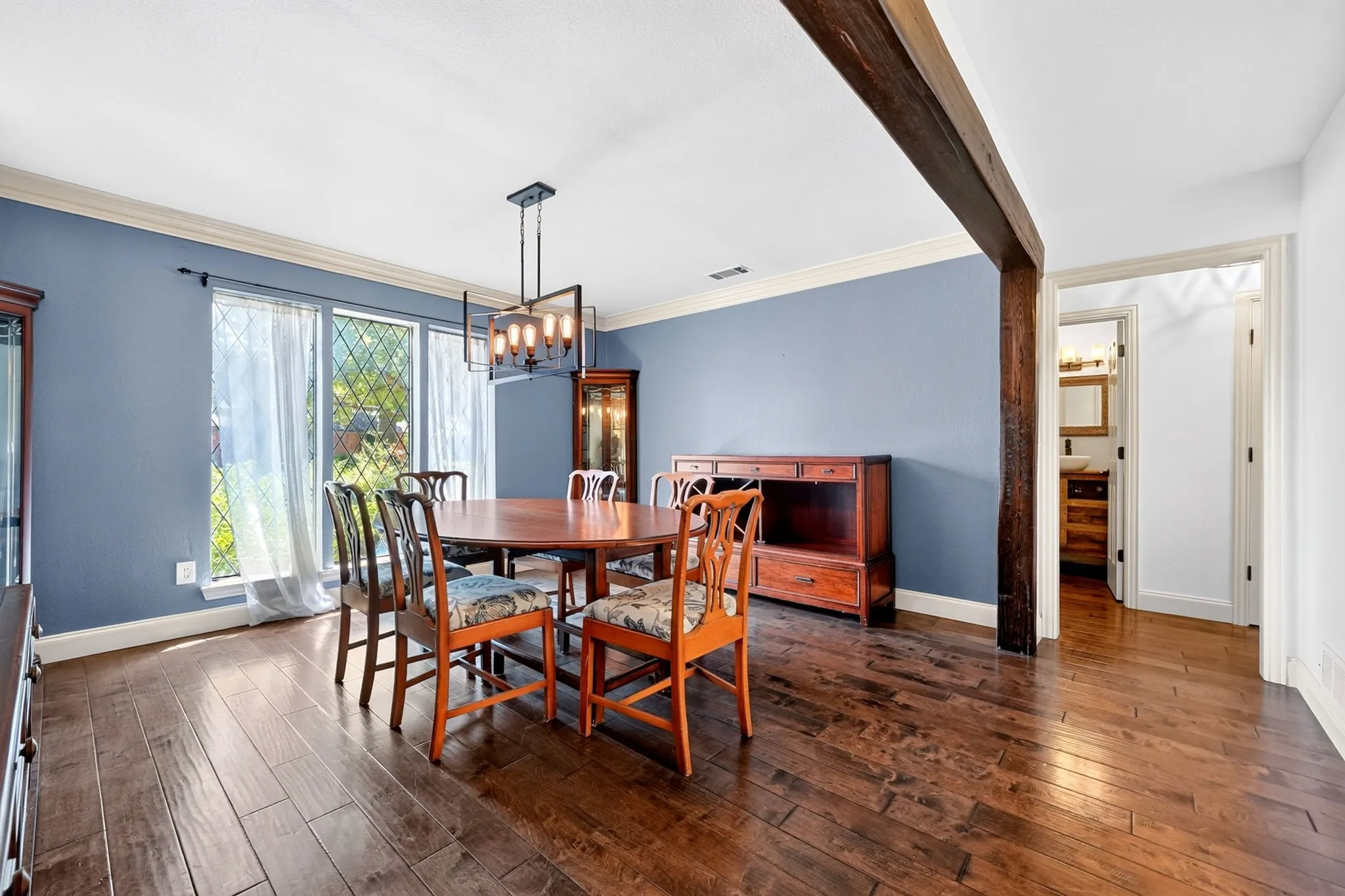 Dining room with lots of natural lighting.