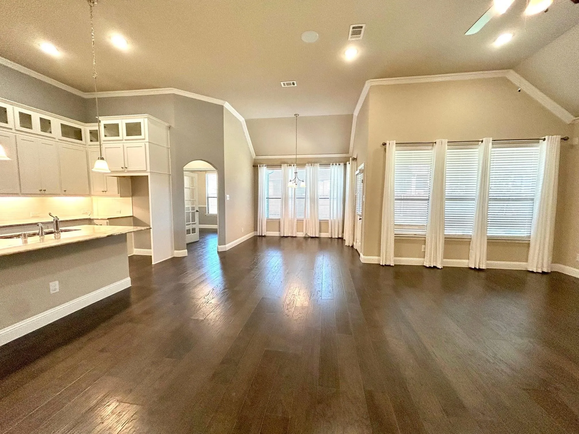 View of the kitchen, eating and living area.  All open and great for entertaining.