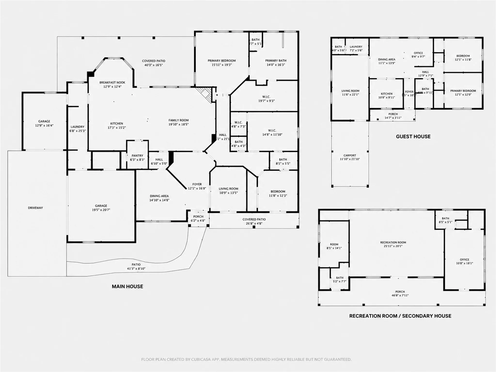 floor plans for Main, Guest and Pool Houses
