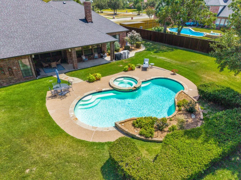 Aerial view of the pool and spa.
