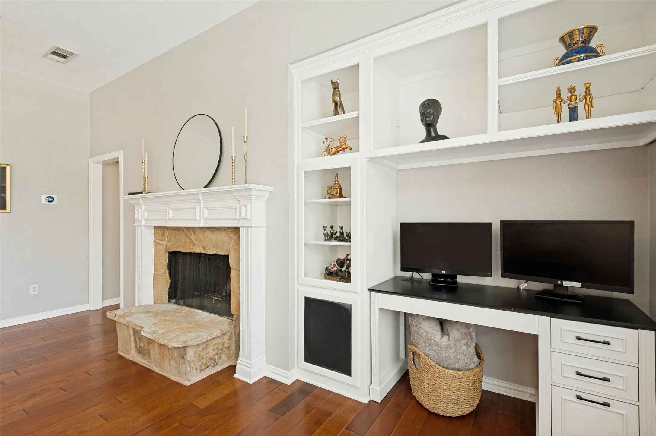 Built-in allows room for desk or TV.