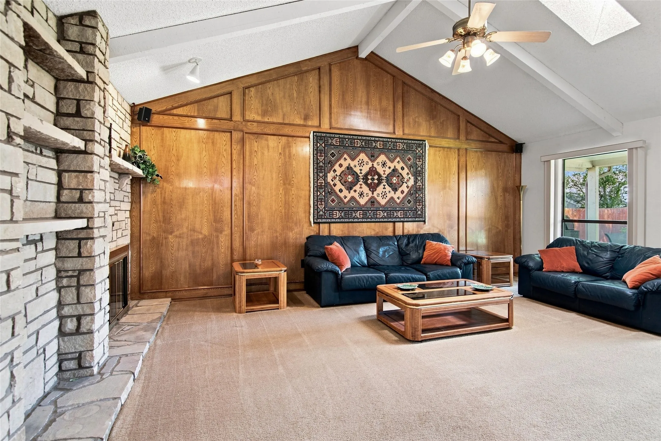 The spacious living room invites you in