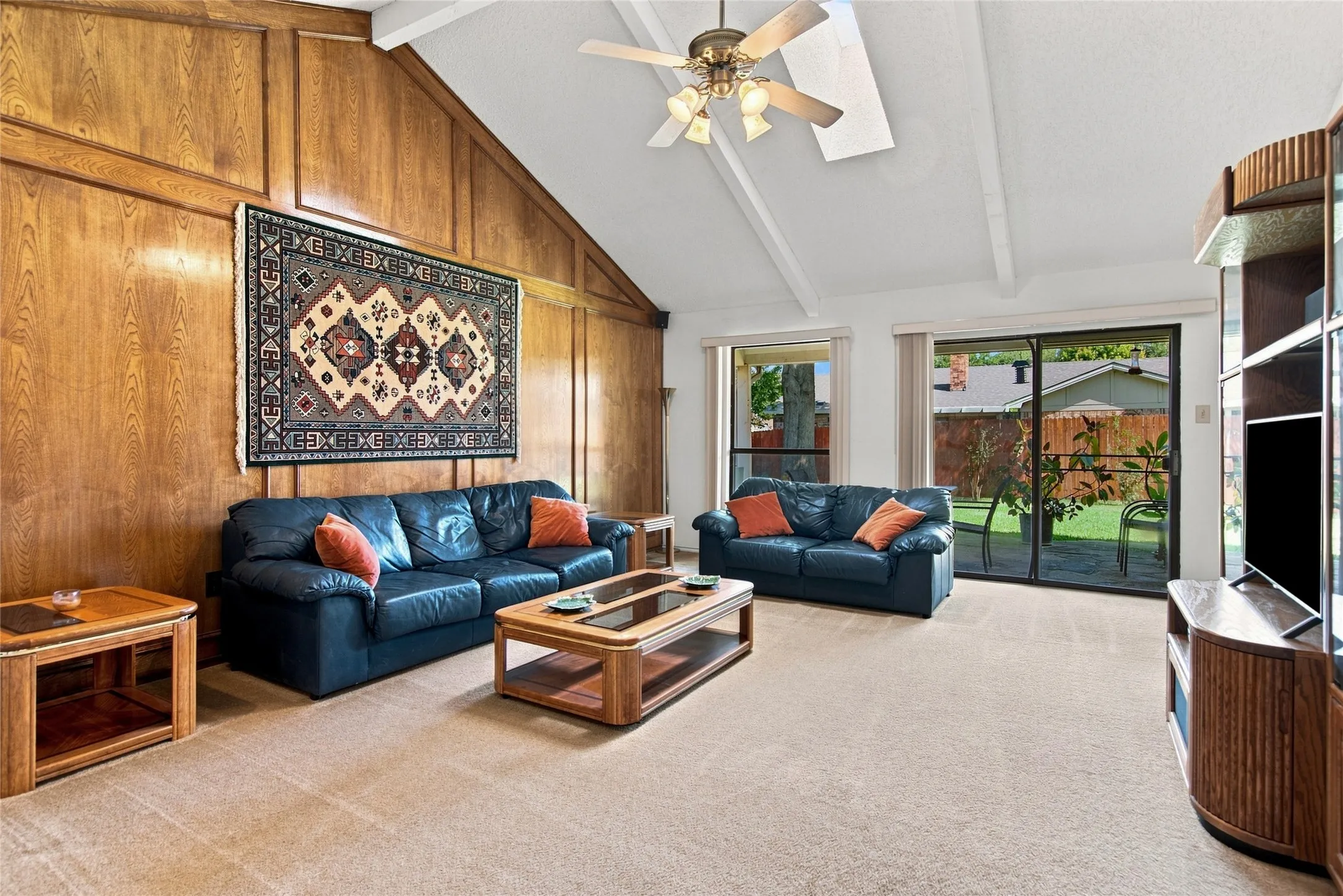 with its soaring vaulted ceiling, exposed beams