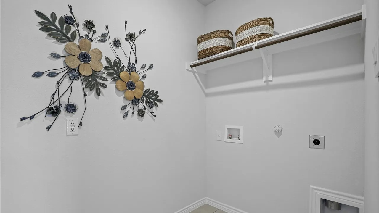 Utility connections with an overhead shelf and clothing rod