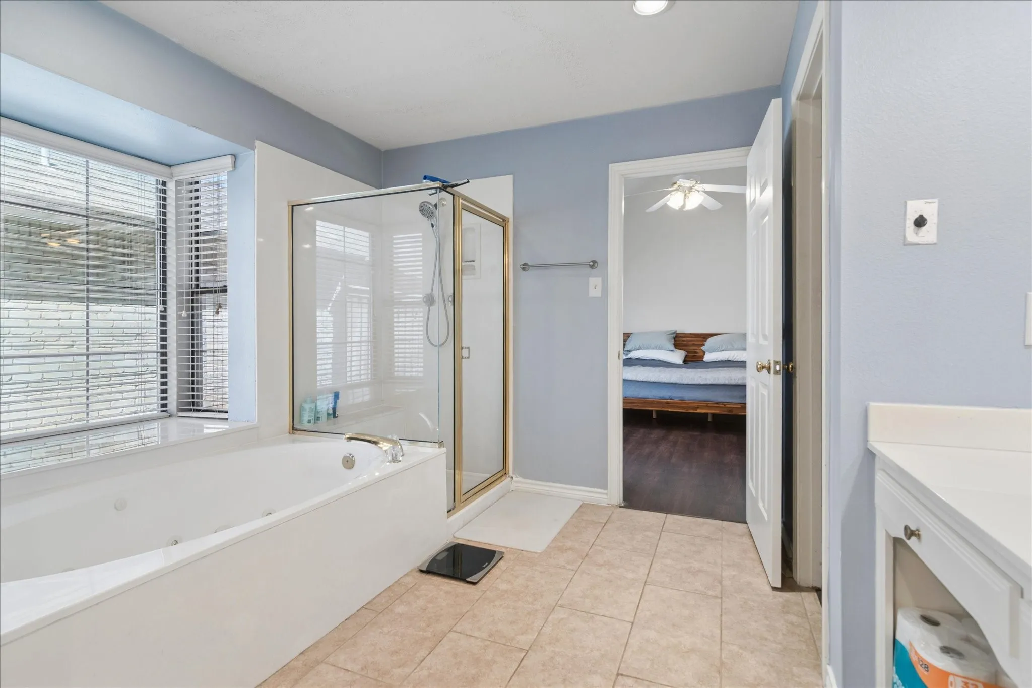 Separate shower and tile floors