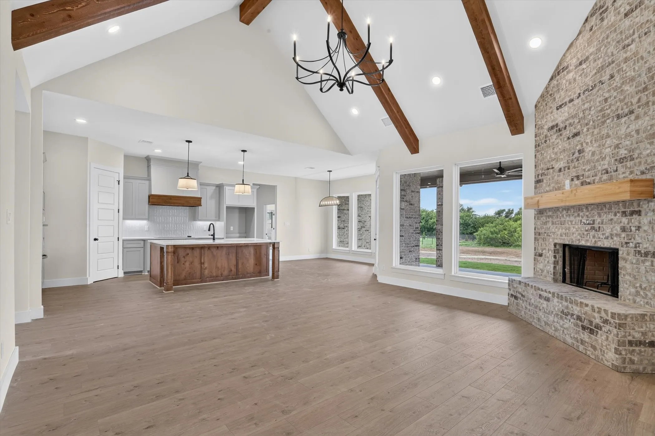 Vaulted ceiling with exposed wood beams