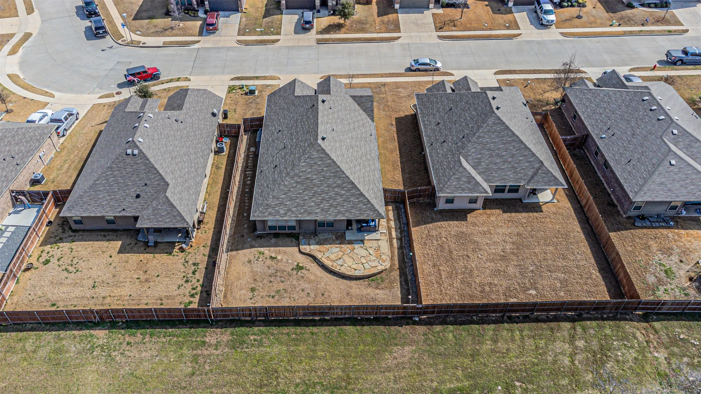 Aerial perspective of suburban area