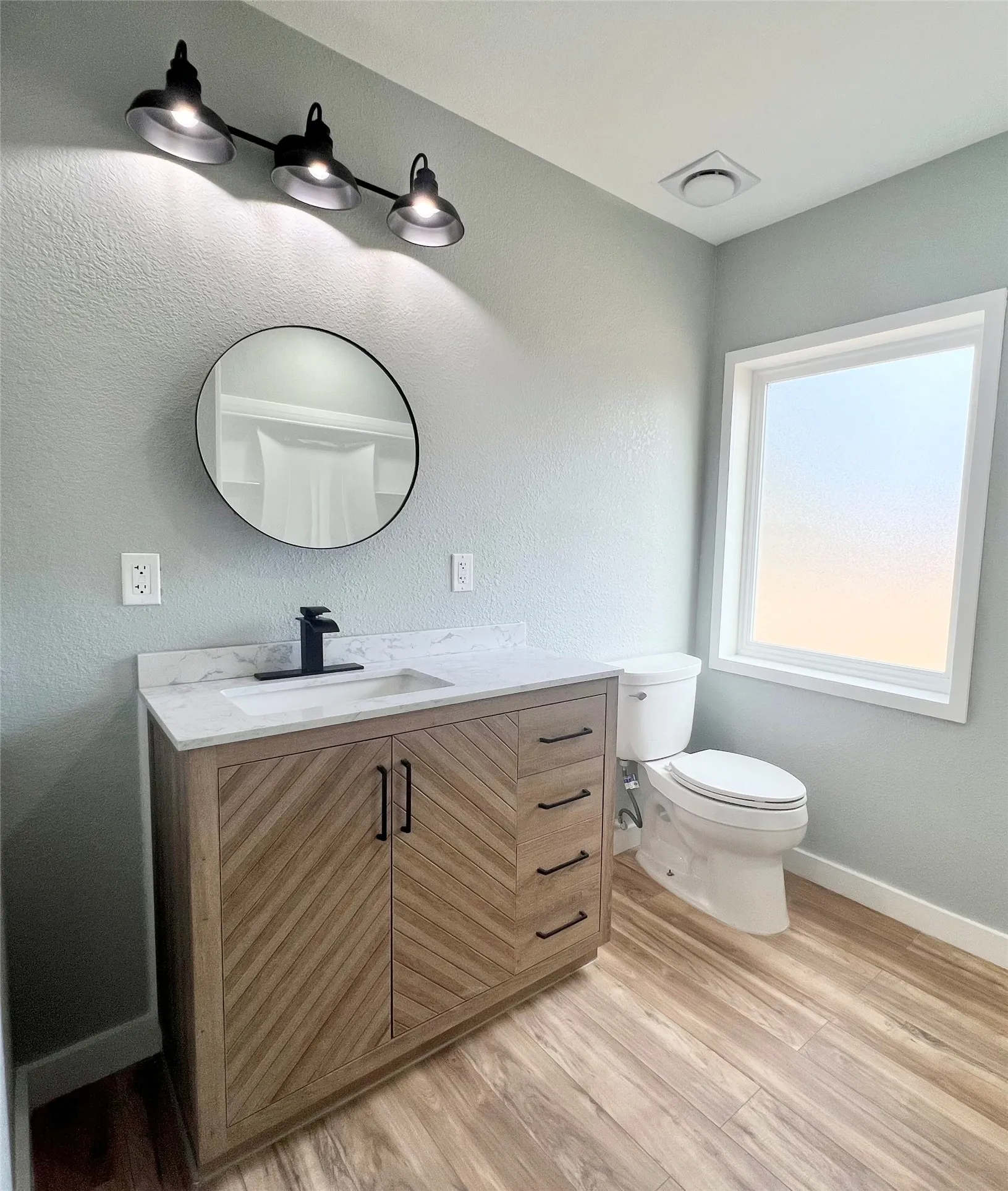 All items in bathroom have been newly installed. Hardware for towels has been purchased.